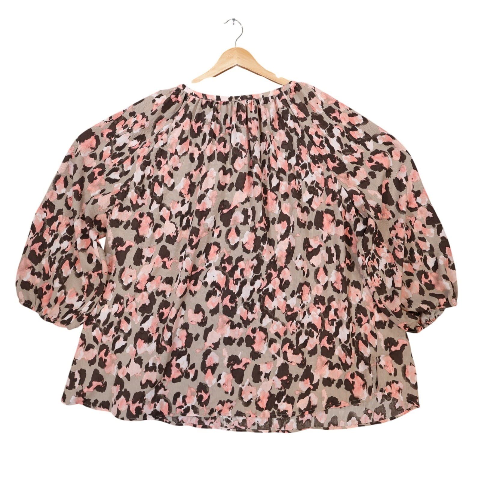 Allison Daley Women's 3X Pink Brown Animal Print Relaxed Blouse - Thumbnail 2