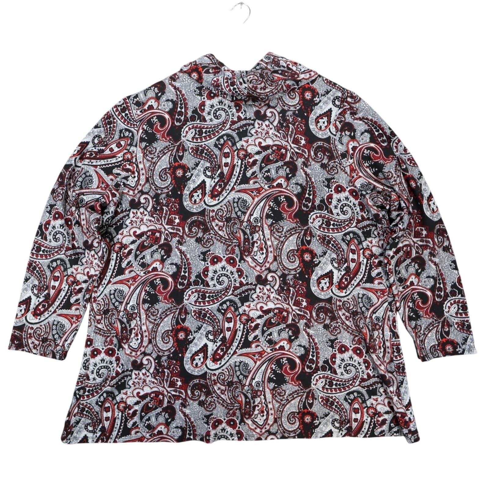 I.N. Studio Cowl Neck Top Women 3X Black Red Paisley Polyester Stretch Tunic - Thumbnail 2
