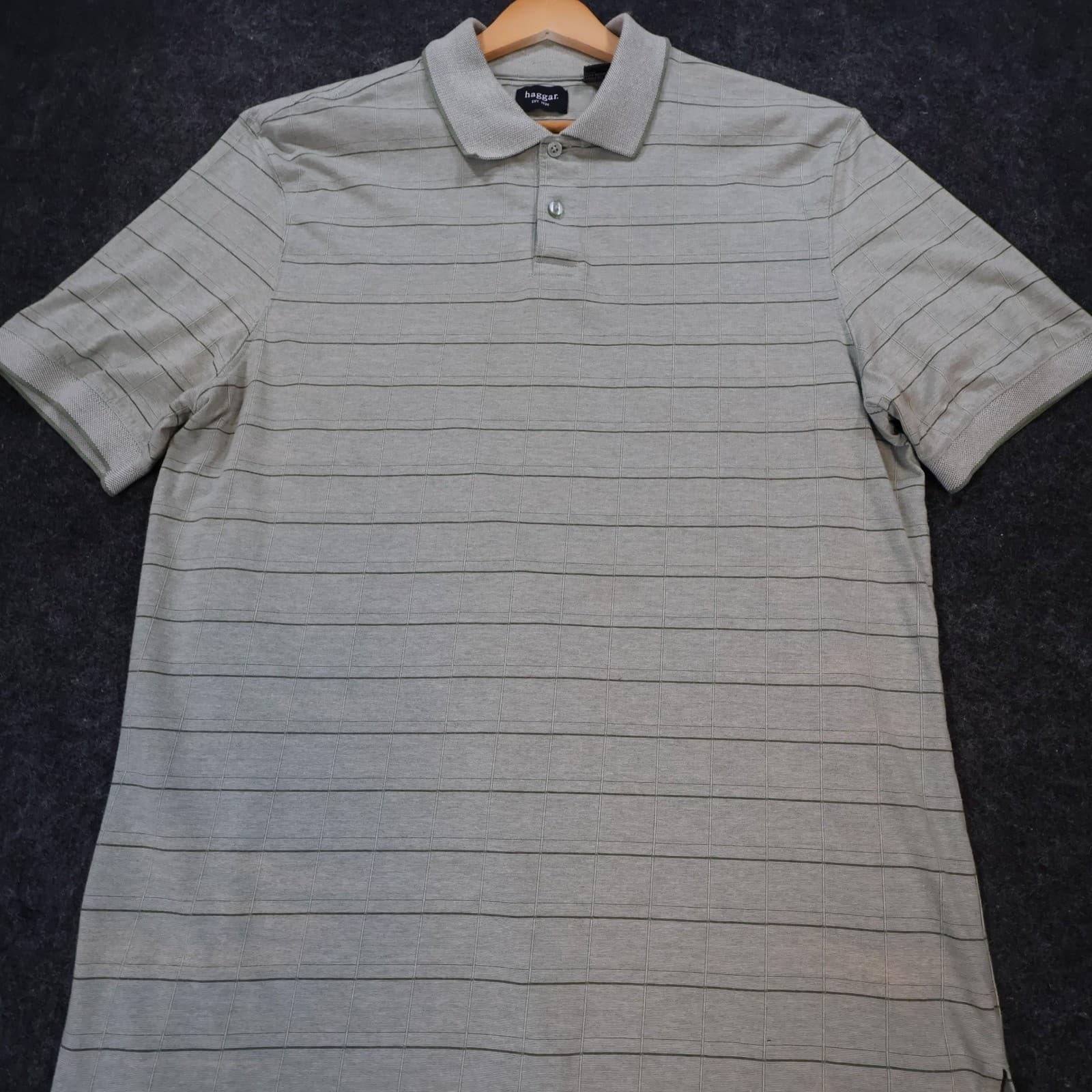 Haggar Polo Shirt Mens XL Sage Green Excellent Striped Grid Short Sleeve 1721 - Thumbnail 8
