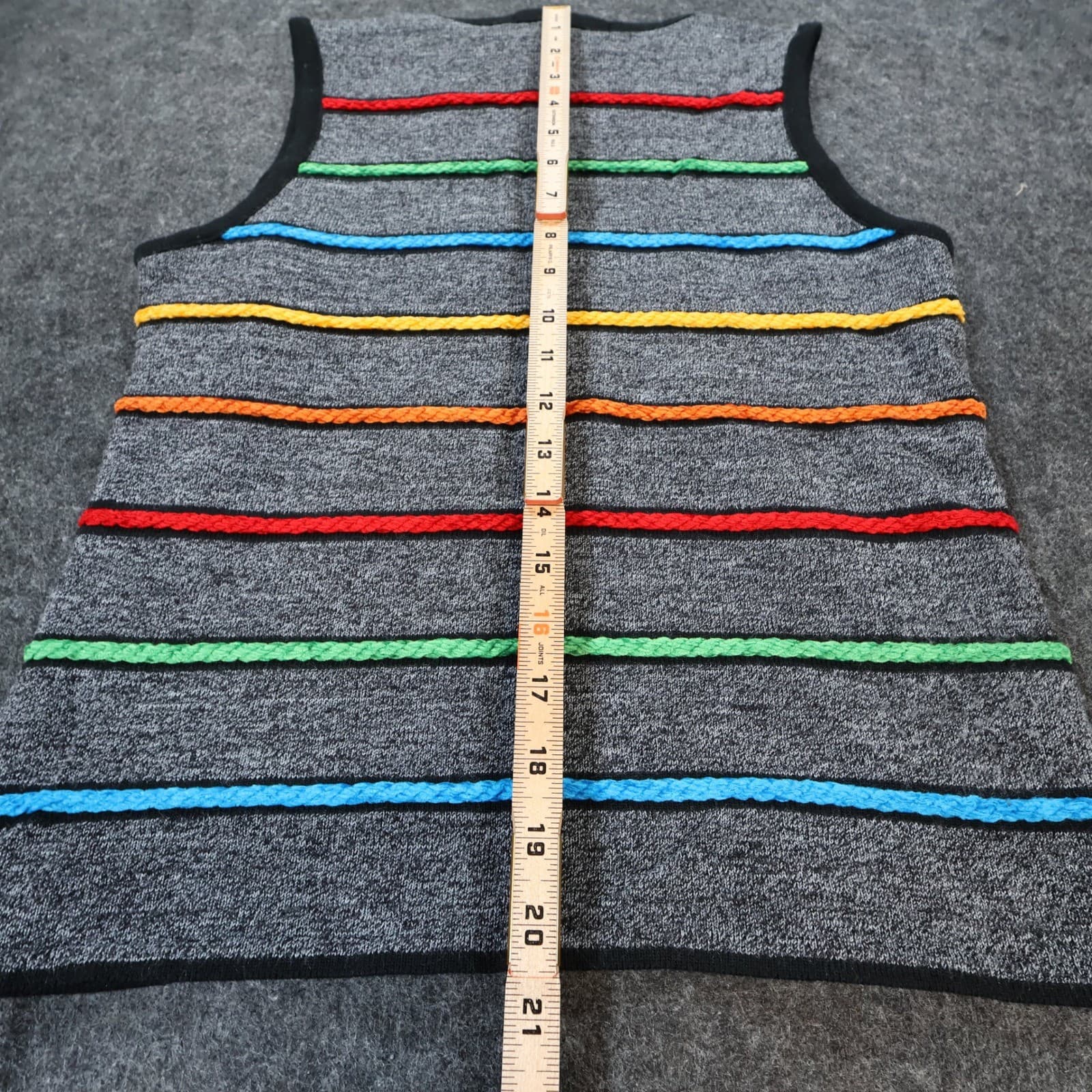Karen Lessly Knit Tank Top Women PS Gray Excellent Rainbow Striped Sleeveless - Thumbnail 4