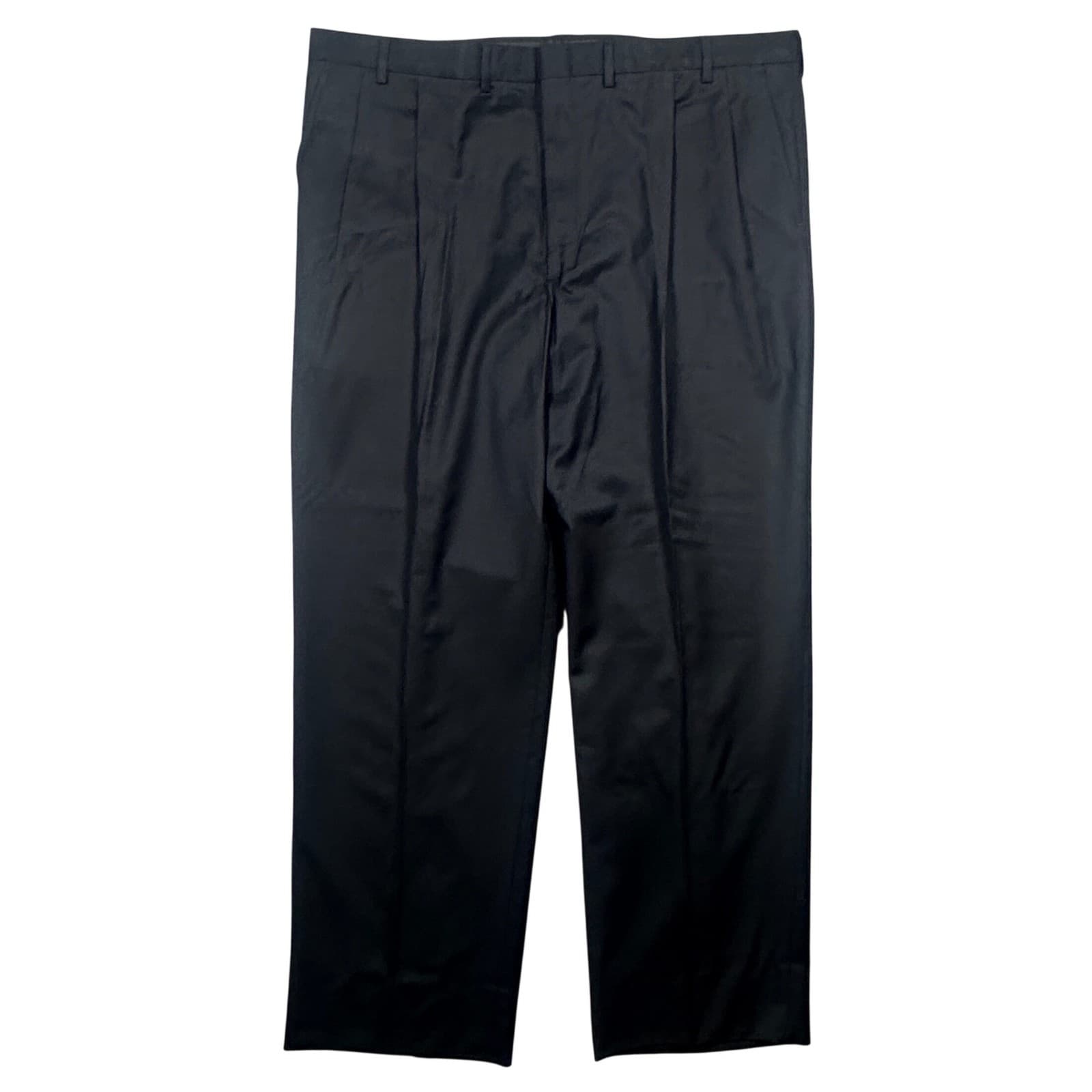 Lands' End Dress Pants Mens 44L Black 100% Wool Pleated Trousers - Thumbnail 2