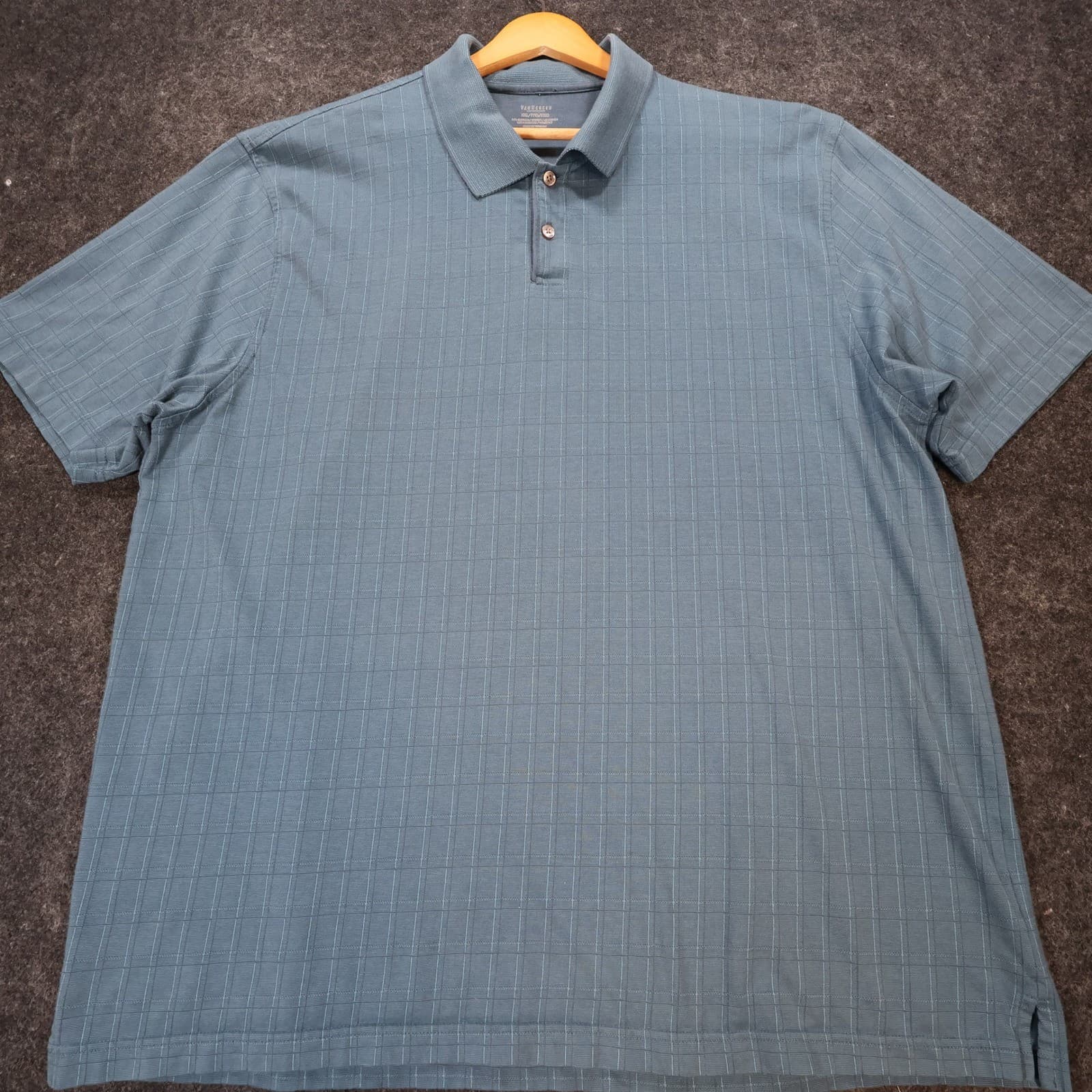 Van Heusen Polo Shirt Mens XXL Blue Excellent Short Sleeve Grid Pattern - Thumbnail 8