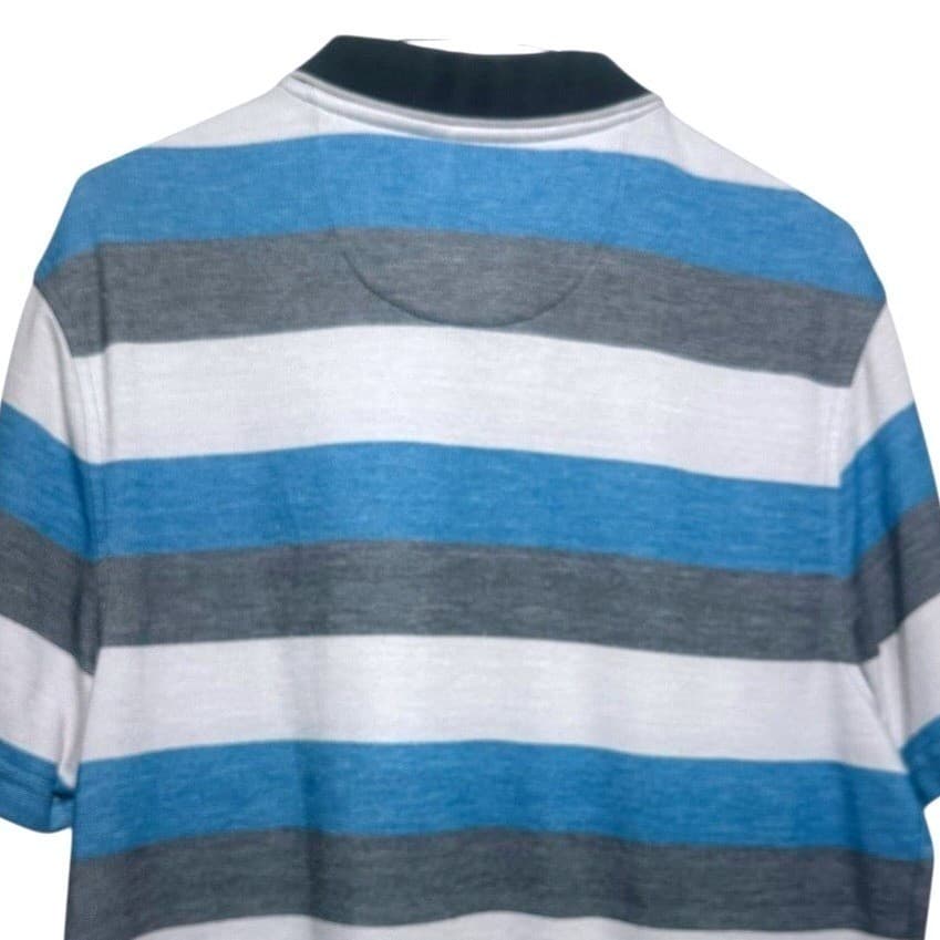 Tasso Elba Men's Striped Short Sleeve Polo Shirt Blue Gray White Size L - Thumbnail 4