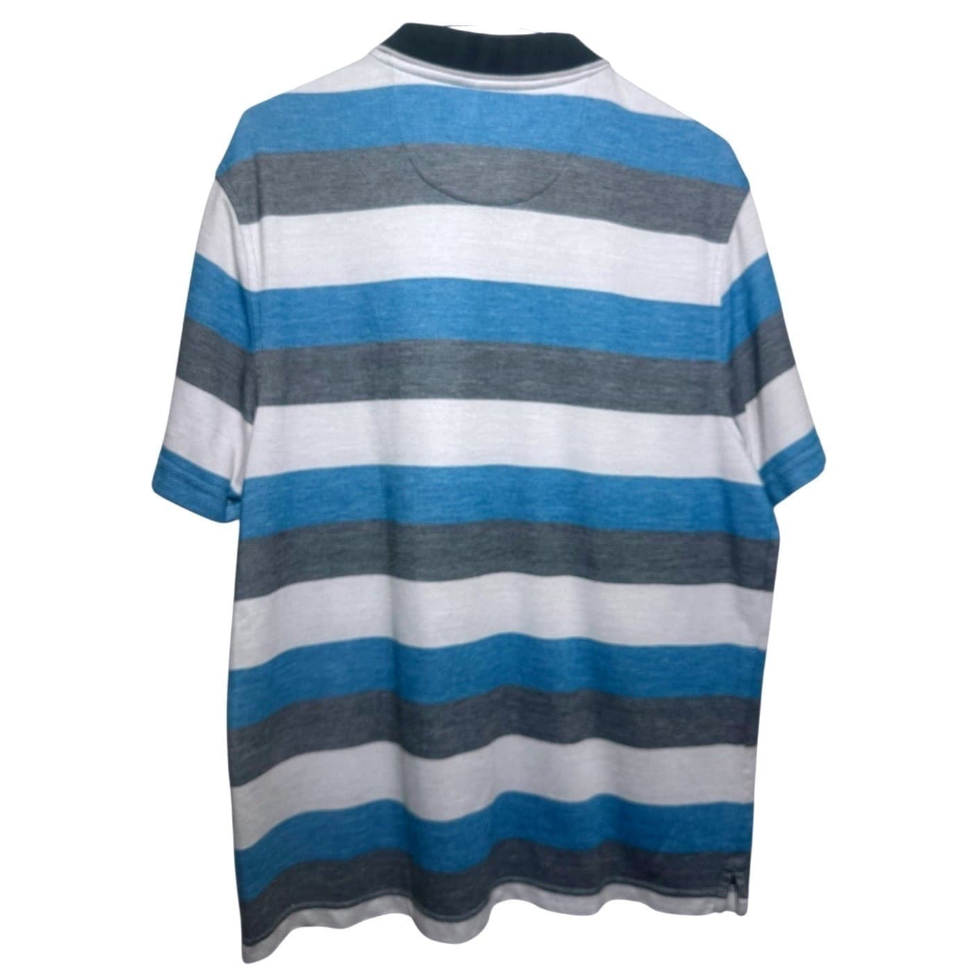 Tasso Elba Men's Striped Short Sleeve Polo Shirt Blue Gray White Size L - Thumbnail 2