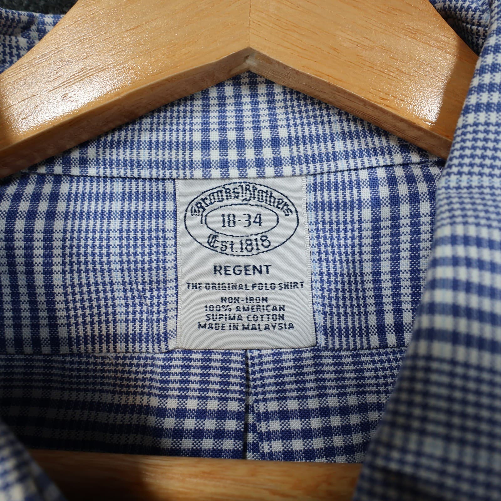 Brooks Brothers Button Down Shirt Mens 18-34 Blue Excellent Non-Iron Regent - Thumbnail 7
