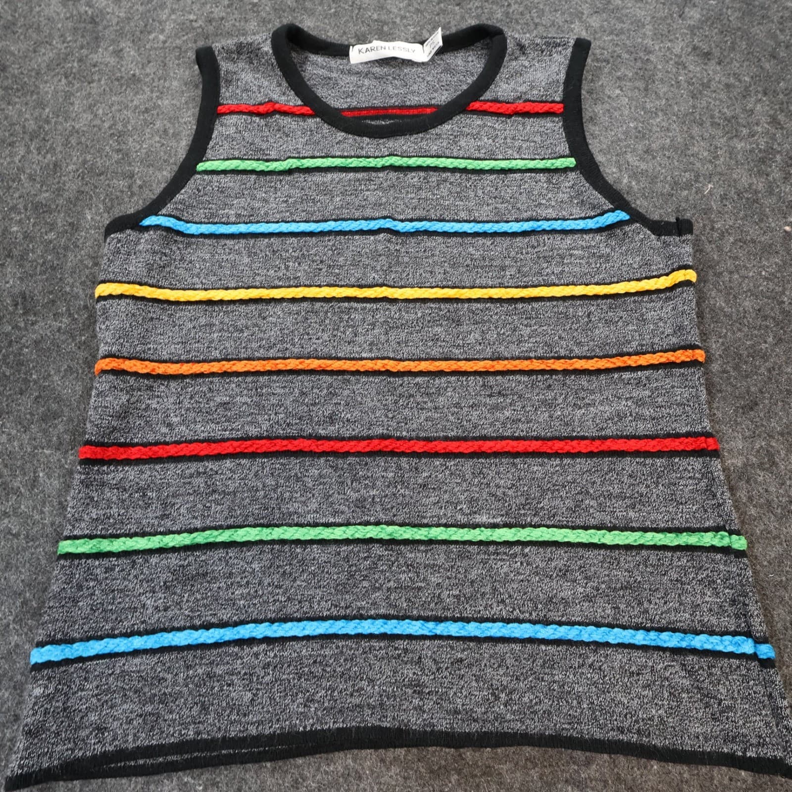 Karen Lessly Knit Tank Top Women PS Gray Excellent Rainbow Striped Sleeveless - Thumbnail 7