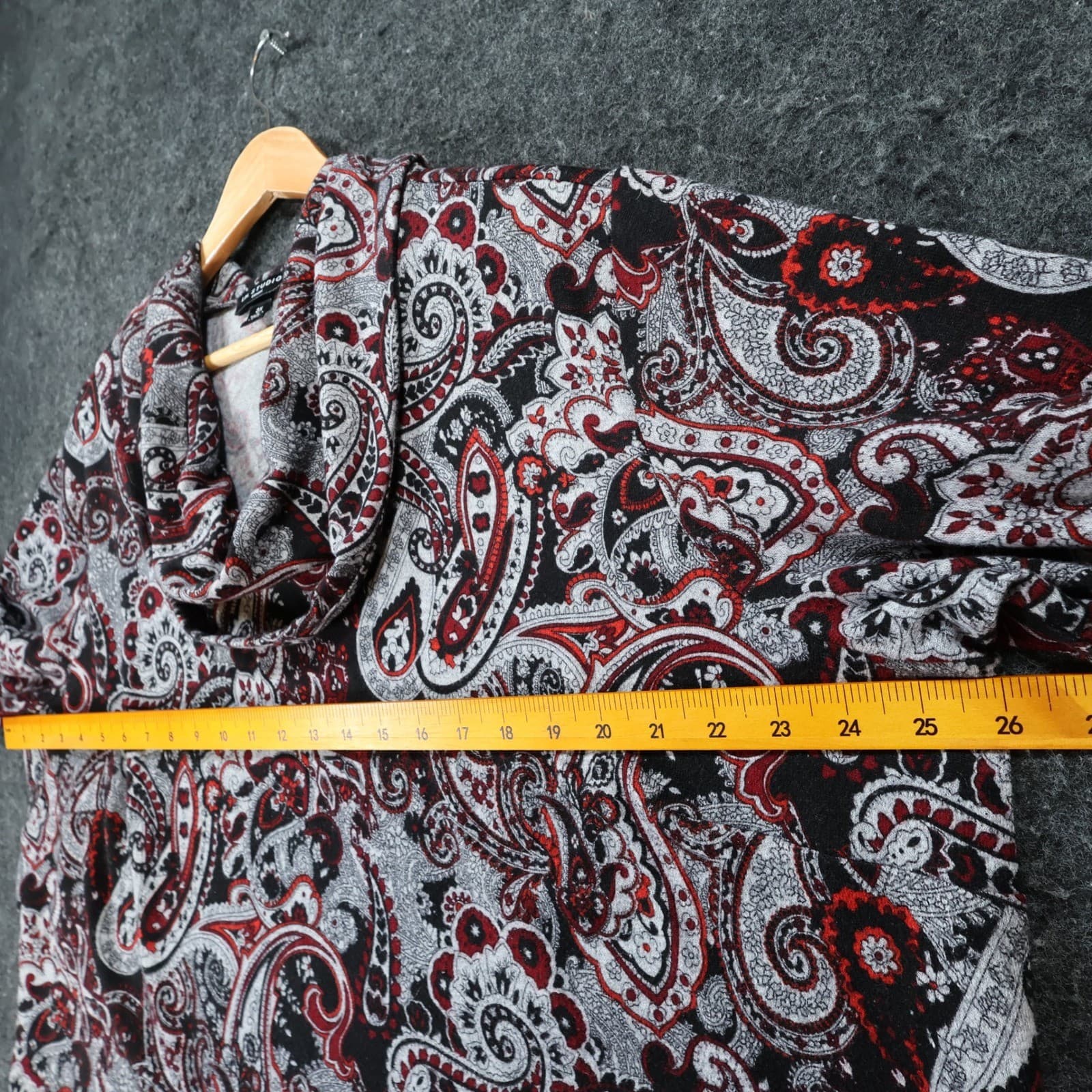 I.N. Studio Cowl Neck Top Women 3X Black Red Paisley Polyester Stretch Tunic - Thumbnail 3