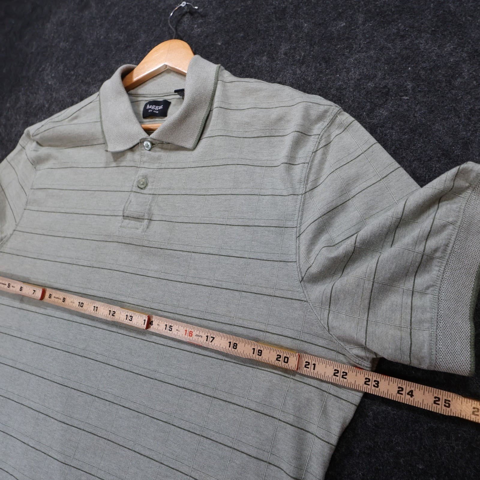 Haggar Polo Shirt Mens XL Sage Green Excellent Striped Grid Short Sleeve 1721 - Thumbnail 3