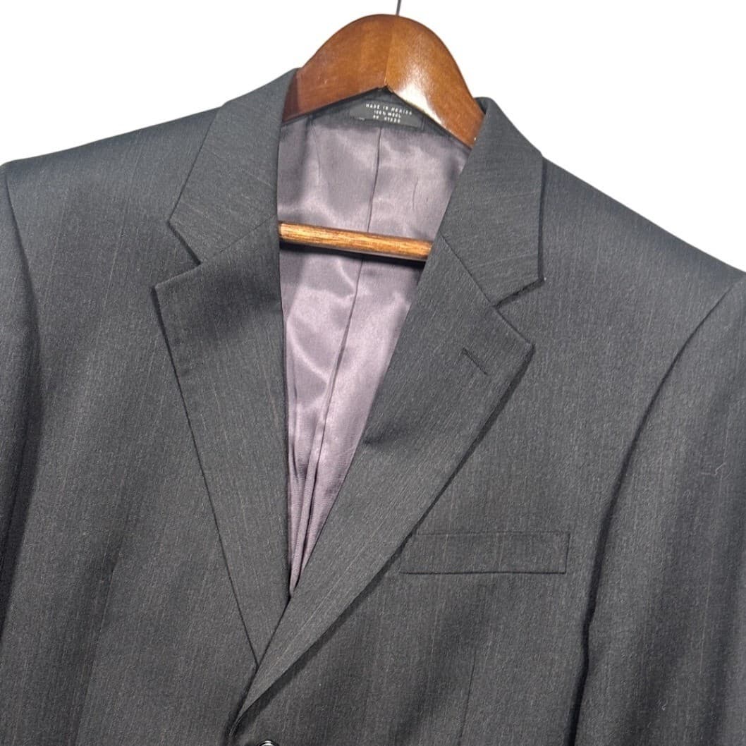 Albert Nipon Blazer Mens 42R Charcoal Grey 100% Wool Pinstripe Jacket - Thumbnail 4