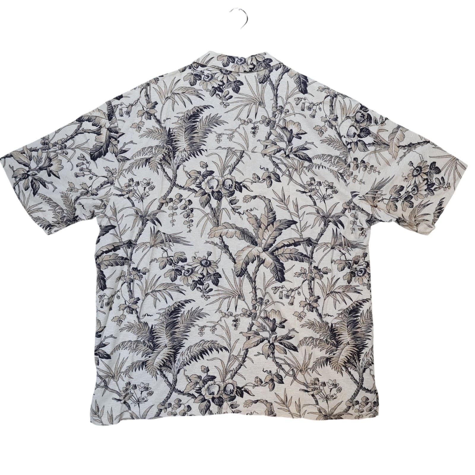 Bugle Boy Classics Button Up Shirt Mens XL Beige New Silk Rayon Tropical Floral - Thumbnail 2