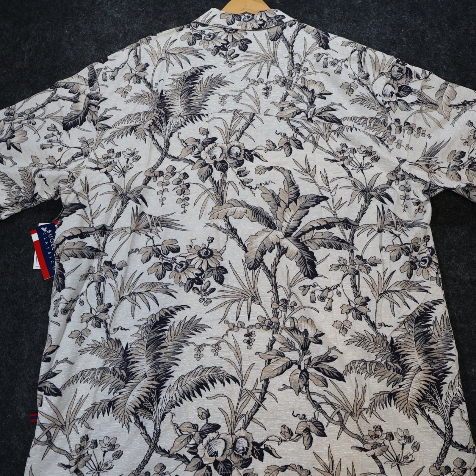 Bugle Boy Classics Button Up Shirt Mens XL Beige New Silk Rayon Tropical Floral - Thumbnail 11