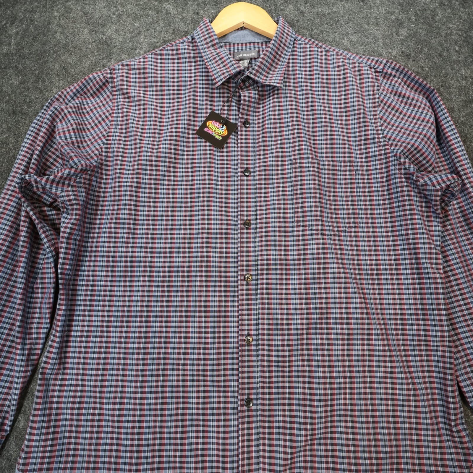 Van Heusen Button Down Shirt Mens XL Blue Plaid Excellent Long Sleeve Checkered - Thumbnail 9