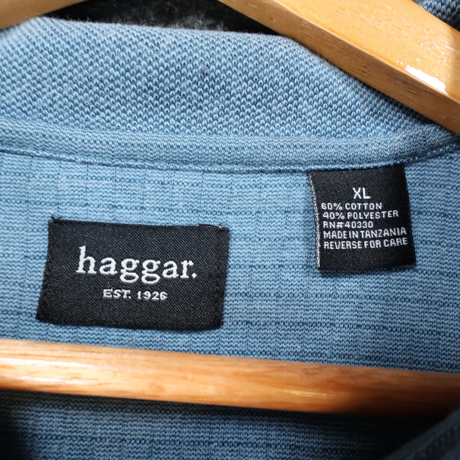 Haggar Polo Shirt Mens XL Blue Excellent Short Sleeve Textured Grid Pattern - Thumbnail 7