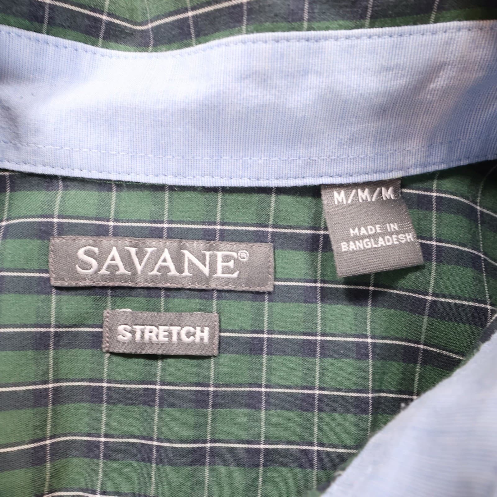 Savane Button Up Mens Medium Green Excellent Stretch Plaid RS5929 - Thumbnail 7