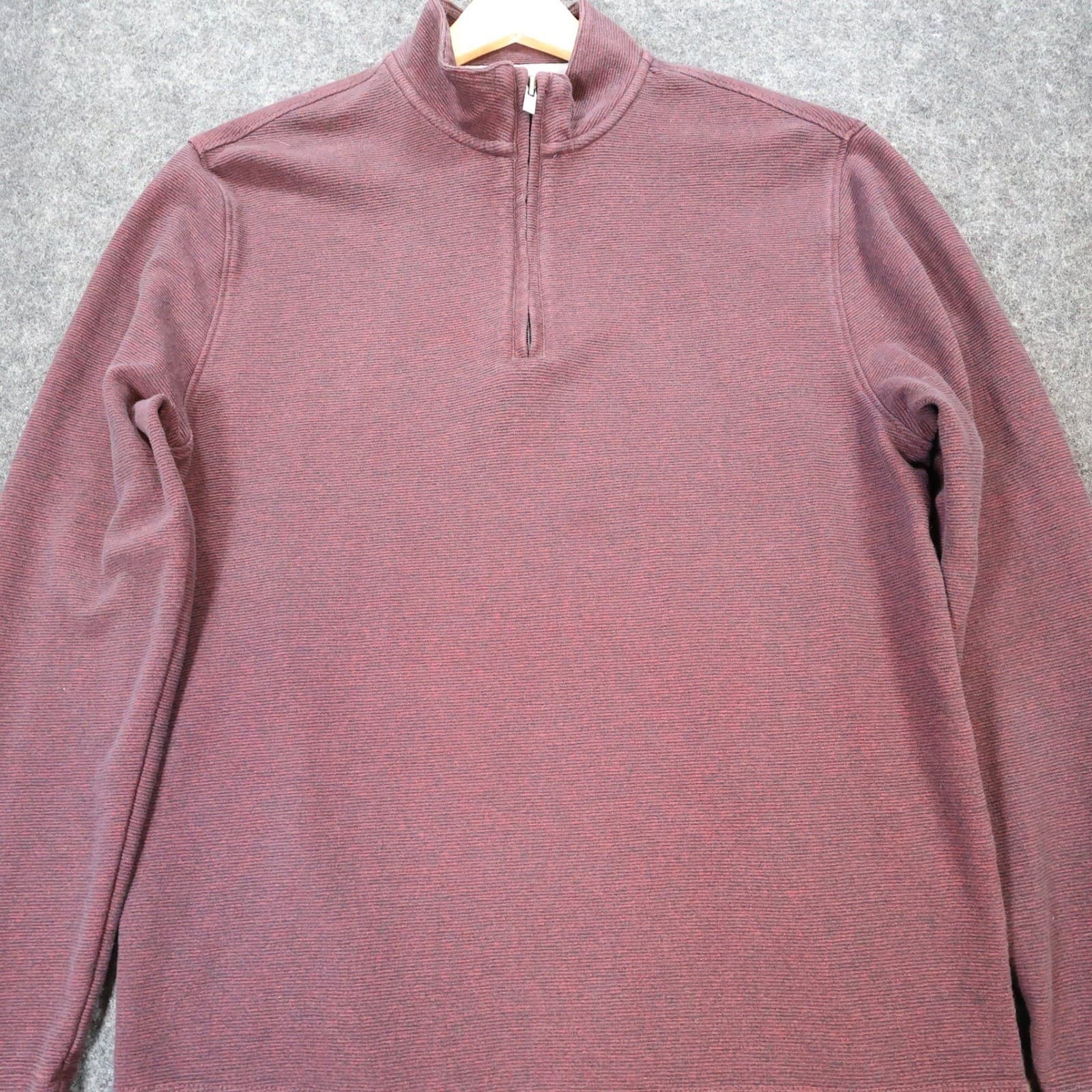 Van Heusen Pullover Mens M Burgundy Excellent Quarter Zip Ribbed Knit - Thumbnail 8