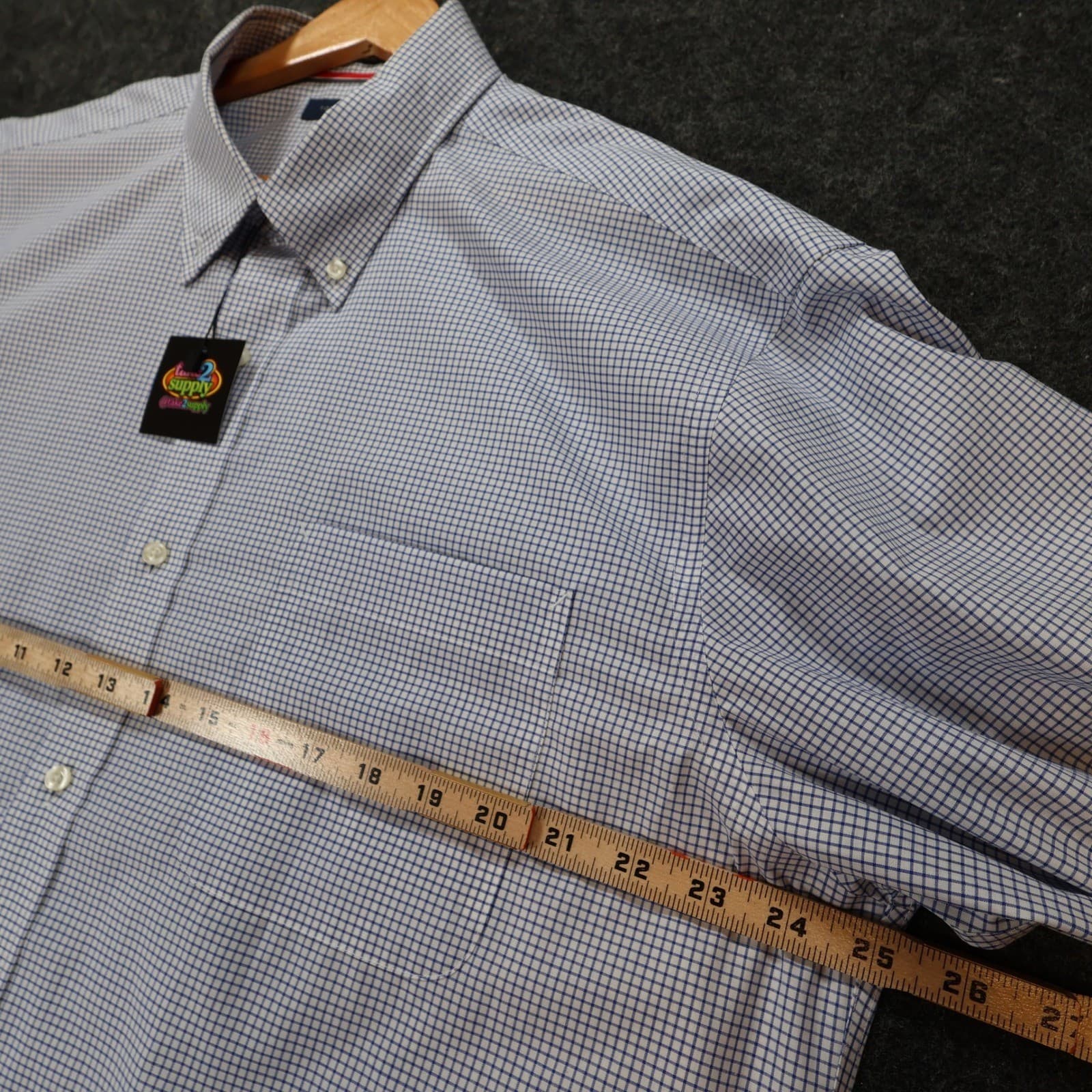 Tommy Hilfiger Button Down Mens 17 32-33 Blue Excellent Non Iron Gingham - Thumbnail 3