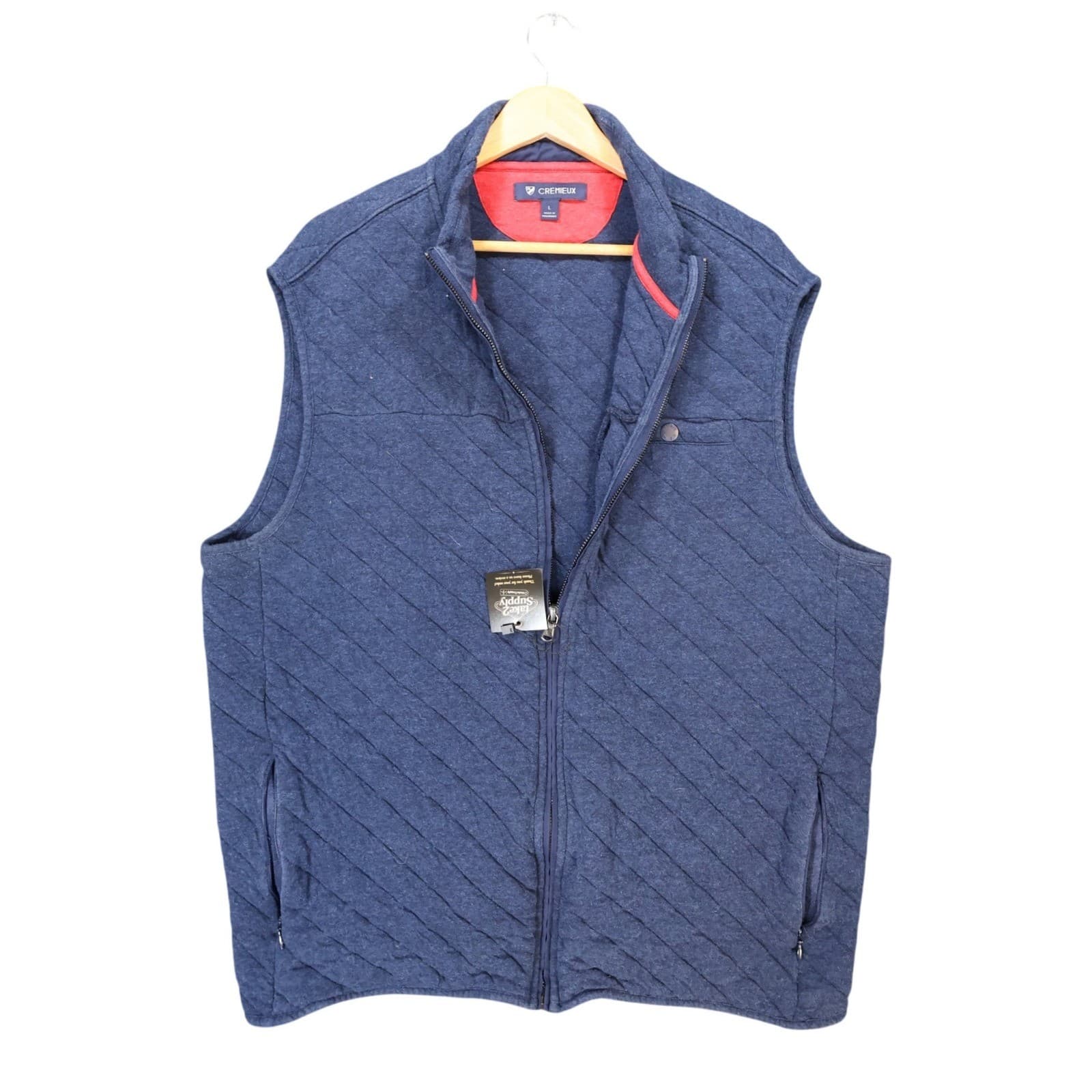 Cremieux Quilted Vest Mens Large Blue Excellent Full Zip Mock Neck Sleeveless - Thumbnail 2