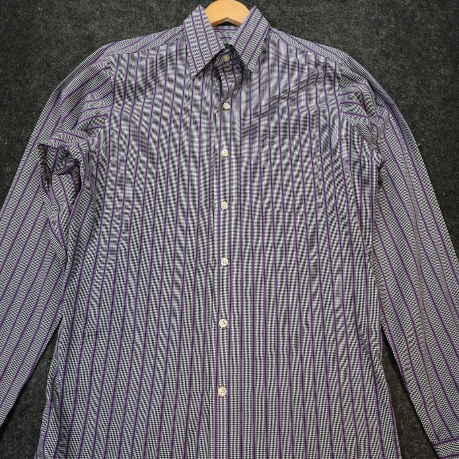 Van Heusen Studio Button Down Shirt Mens Small Purple Excellent Slim Fit Striped - Thumbnail 9