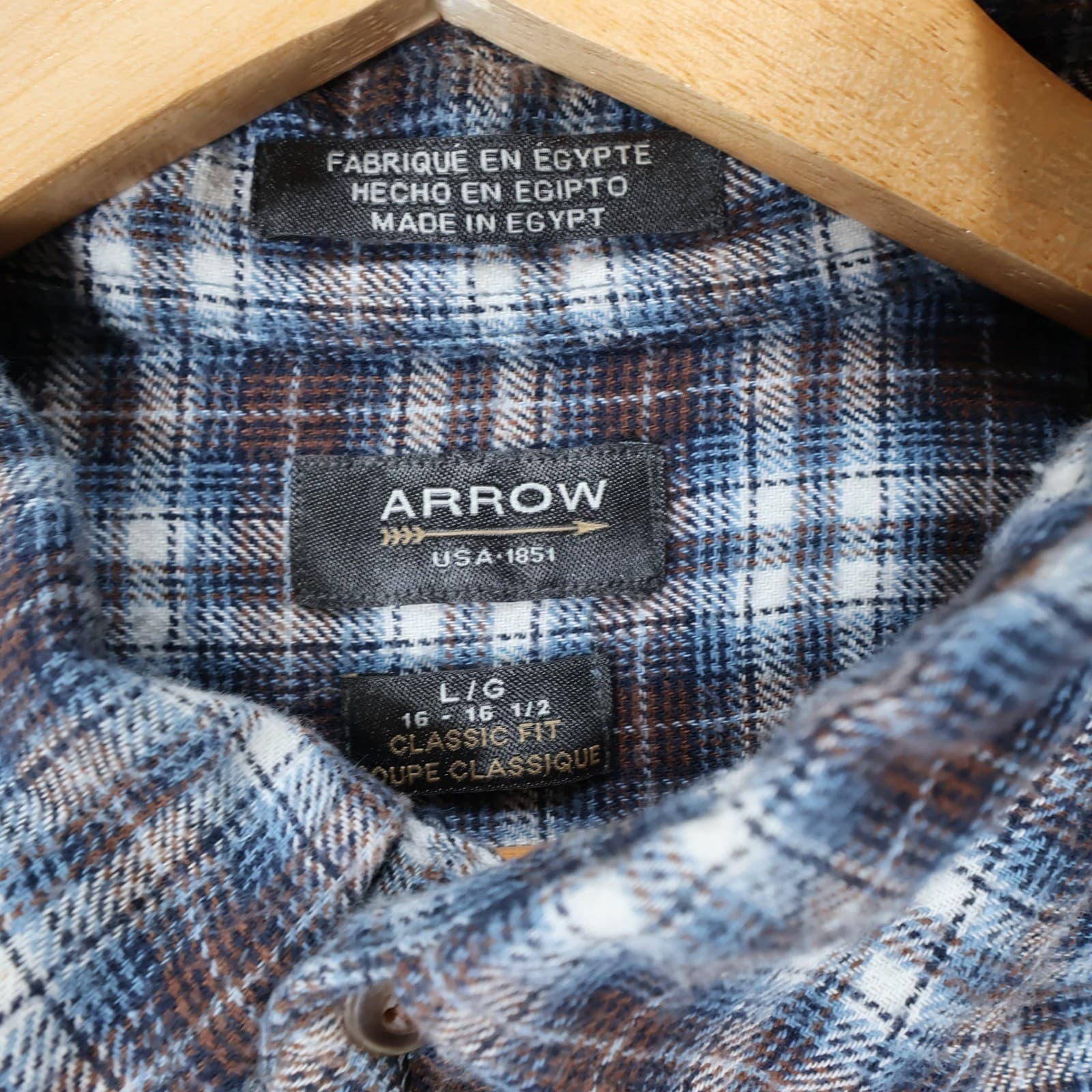 Arrow Flannel Shirt Mens Large Blue Excellent Plaid Button Down - Thumbnail 8