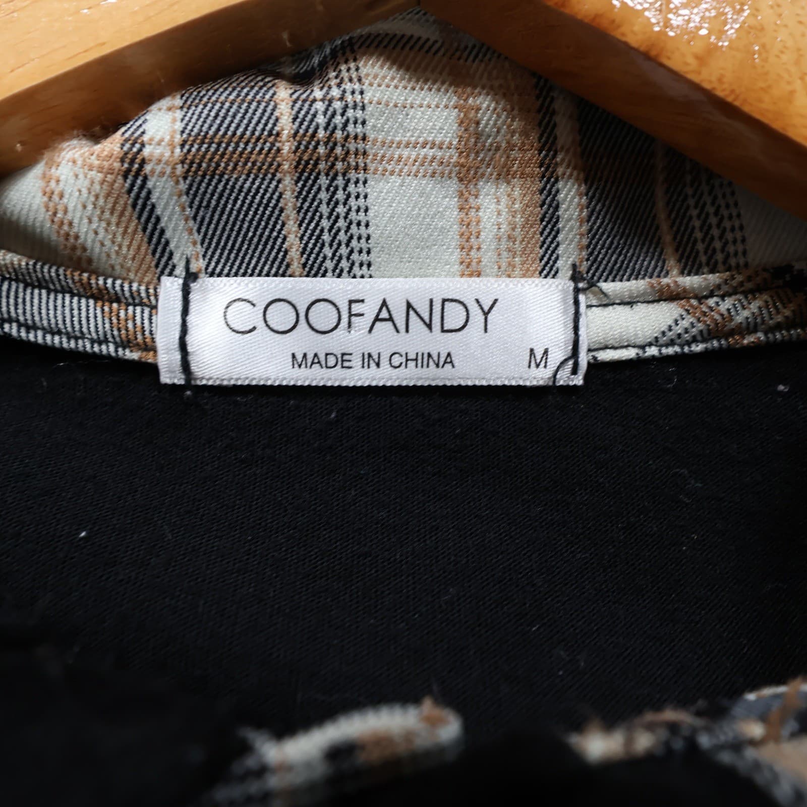 Coofandy Polo Mens Medium Black Excellent Plaid Trim Long Sleeve Pocket - Thumbnail 7