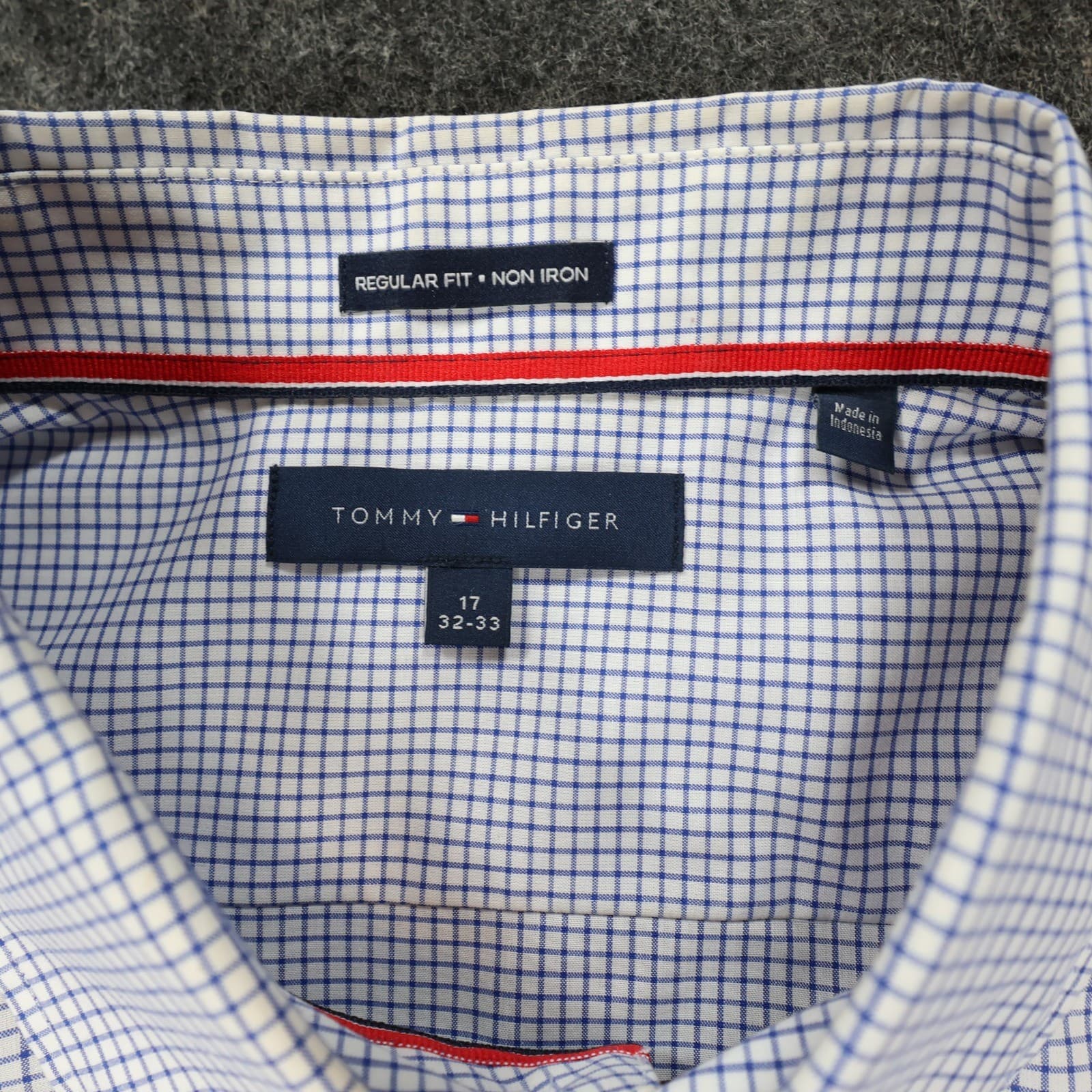 Tommy Hilfiger Button Down Mens 17 32-33 Blue Excellent Non Iron Gingham - Thumbnail 7