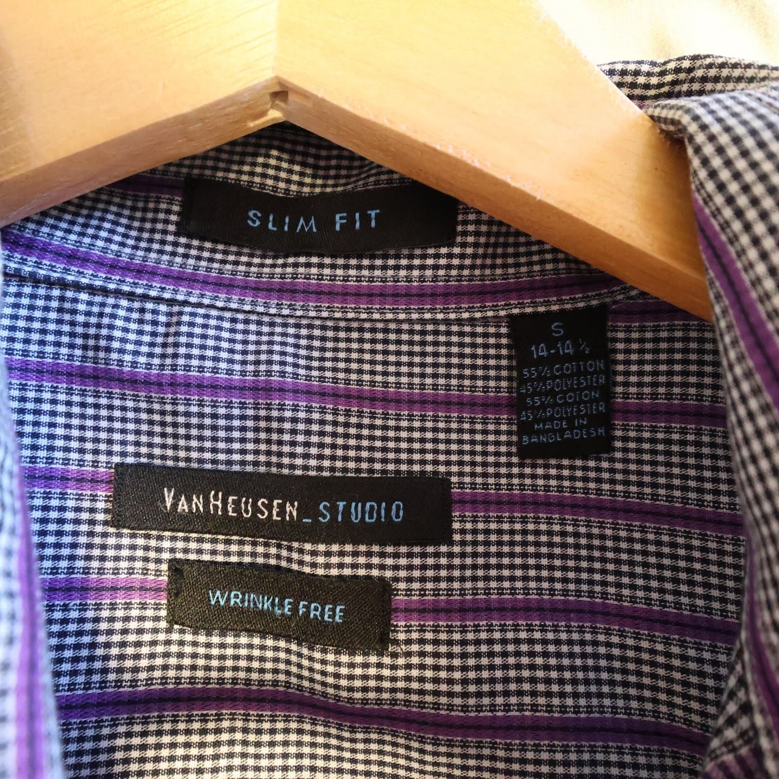 Van Heusen Studio Button Down Shirt Mens Small Purple Excellent Slim Fit Striped - Thumbnail 7