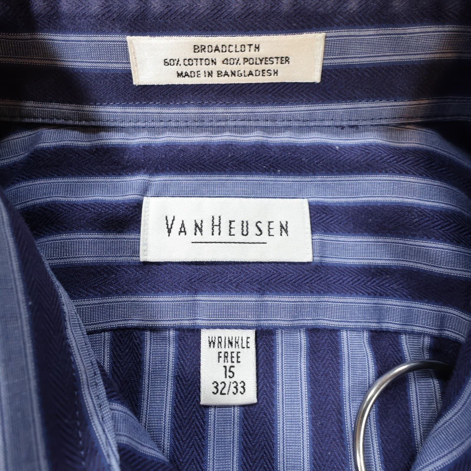 Van Heusen Button Down Mens 15 32/33 Excellent Striped Broadcloth Wrinkle Free - Thumbnail 8