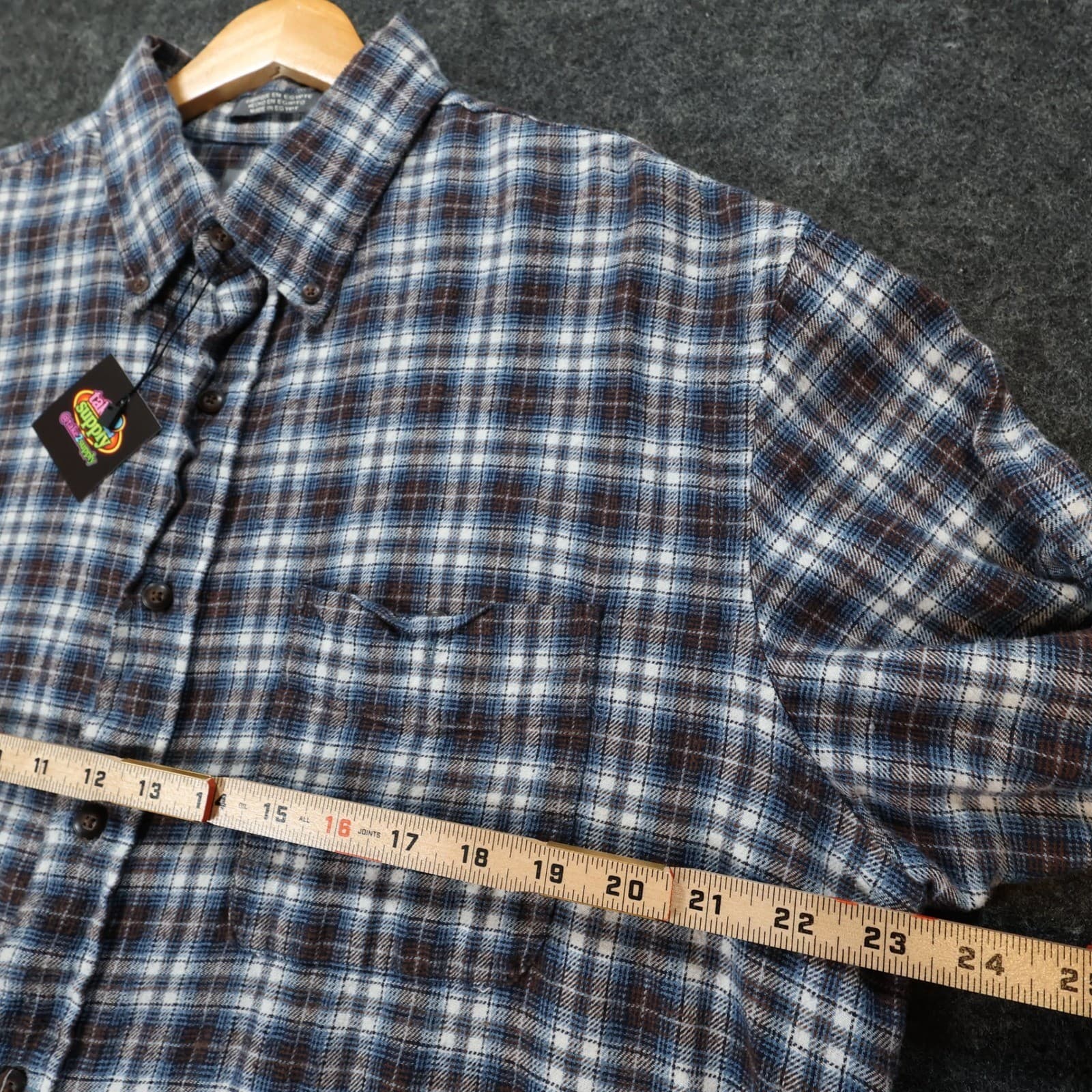 Arrow Flannel Shirt Mens Large Blue Excellent Plaid Button Down - Thumbnail 3