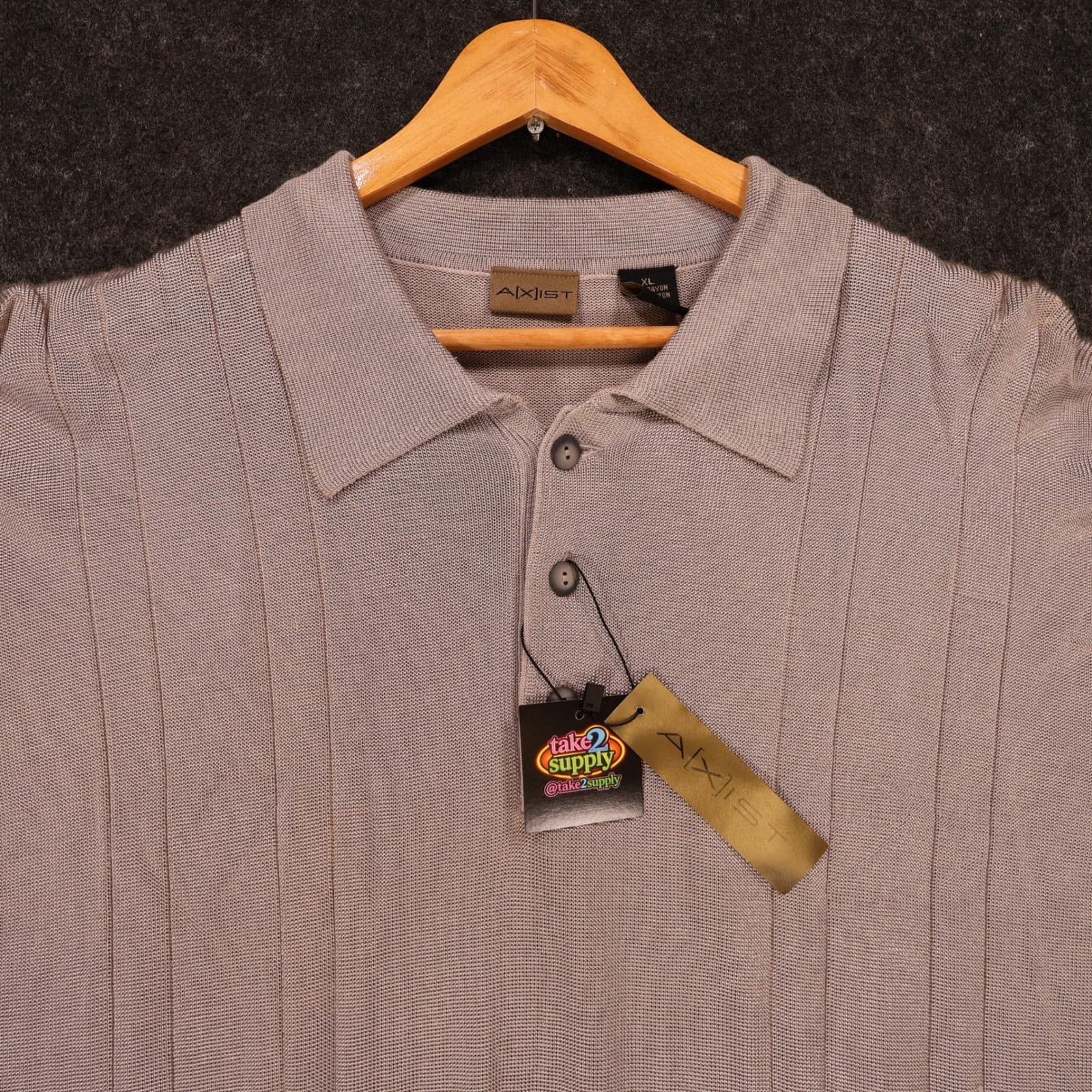 Axist Knit Polo Shirt Mens XL Tan New Ribbed Texture 1615-052226 - Thumbnail 3