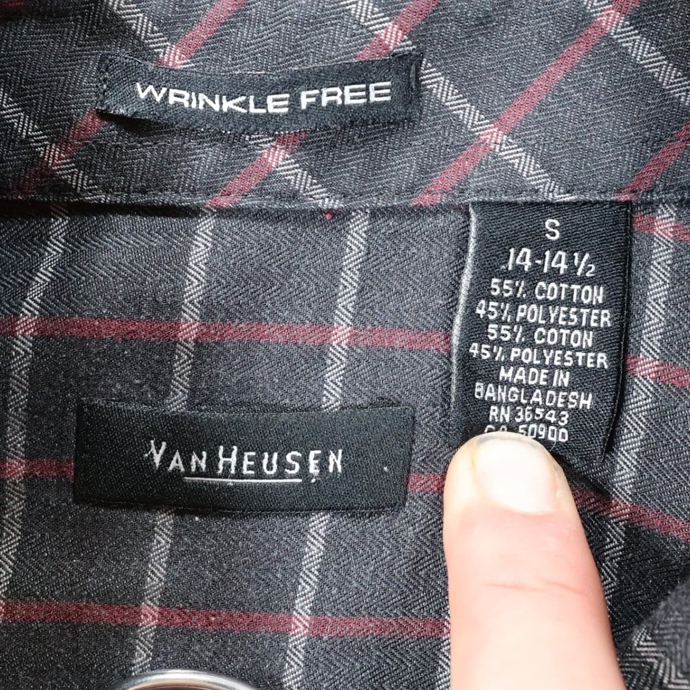 Van Heusen Button Down Mens S Grey Excellent Plaid Wrinkle Free - Thumbnail 8