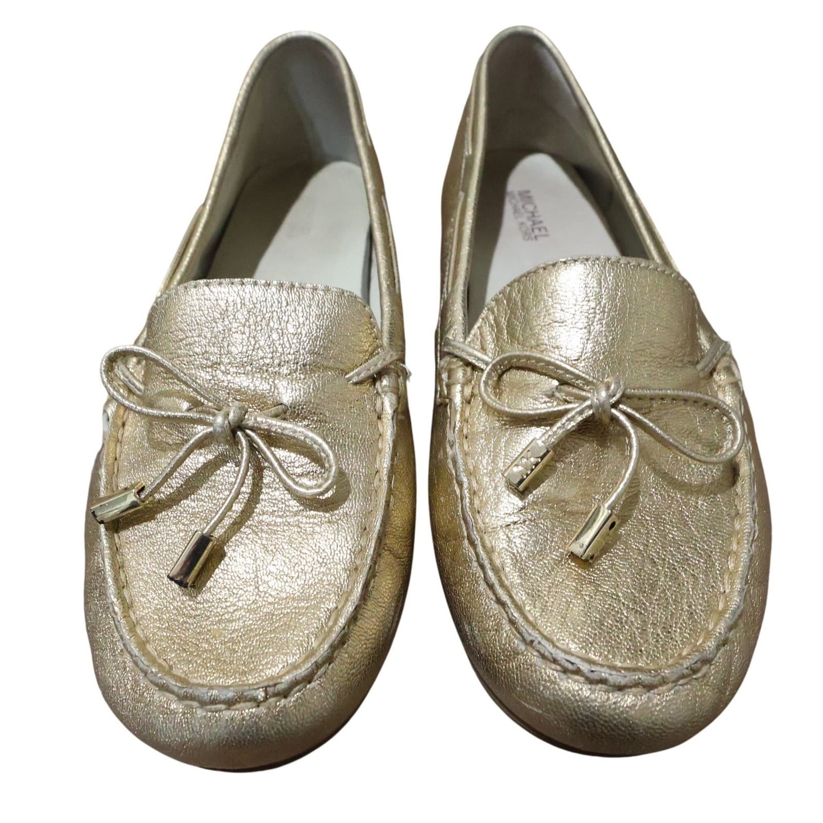 Michael Kors Daisy Moc Womens 10M Pale Gold Excellent Metallic Leather Loafers - Thumbnail 2