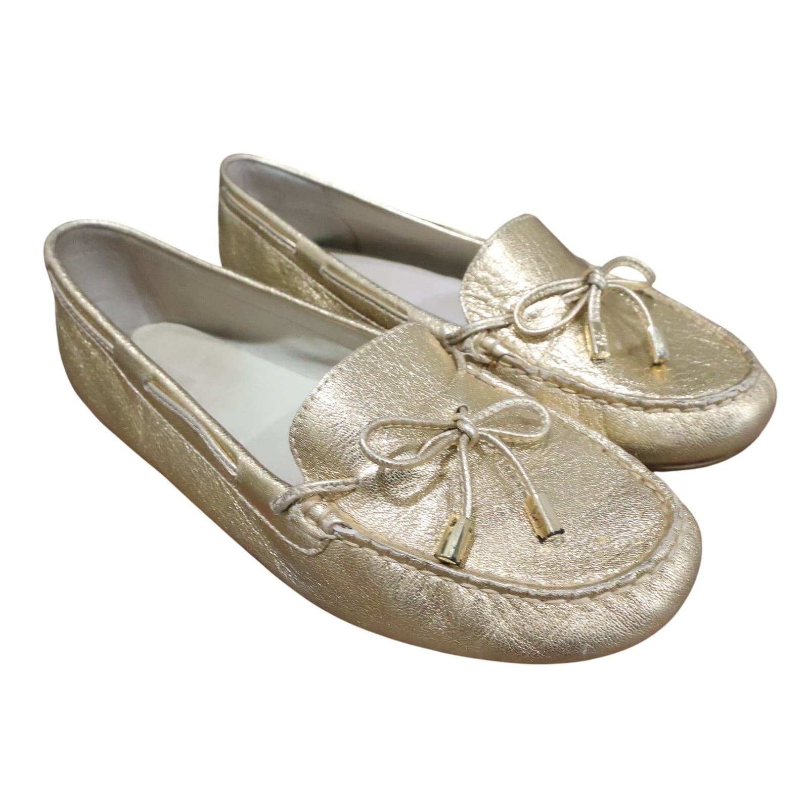 Michael Kors Daisy Moc Womens 10M Pale Gold Excellent Metallic Leather Loafers - Thumbnail 3