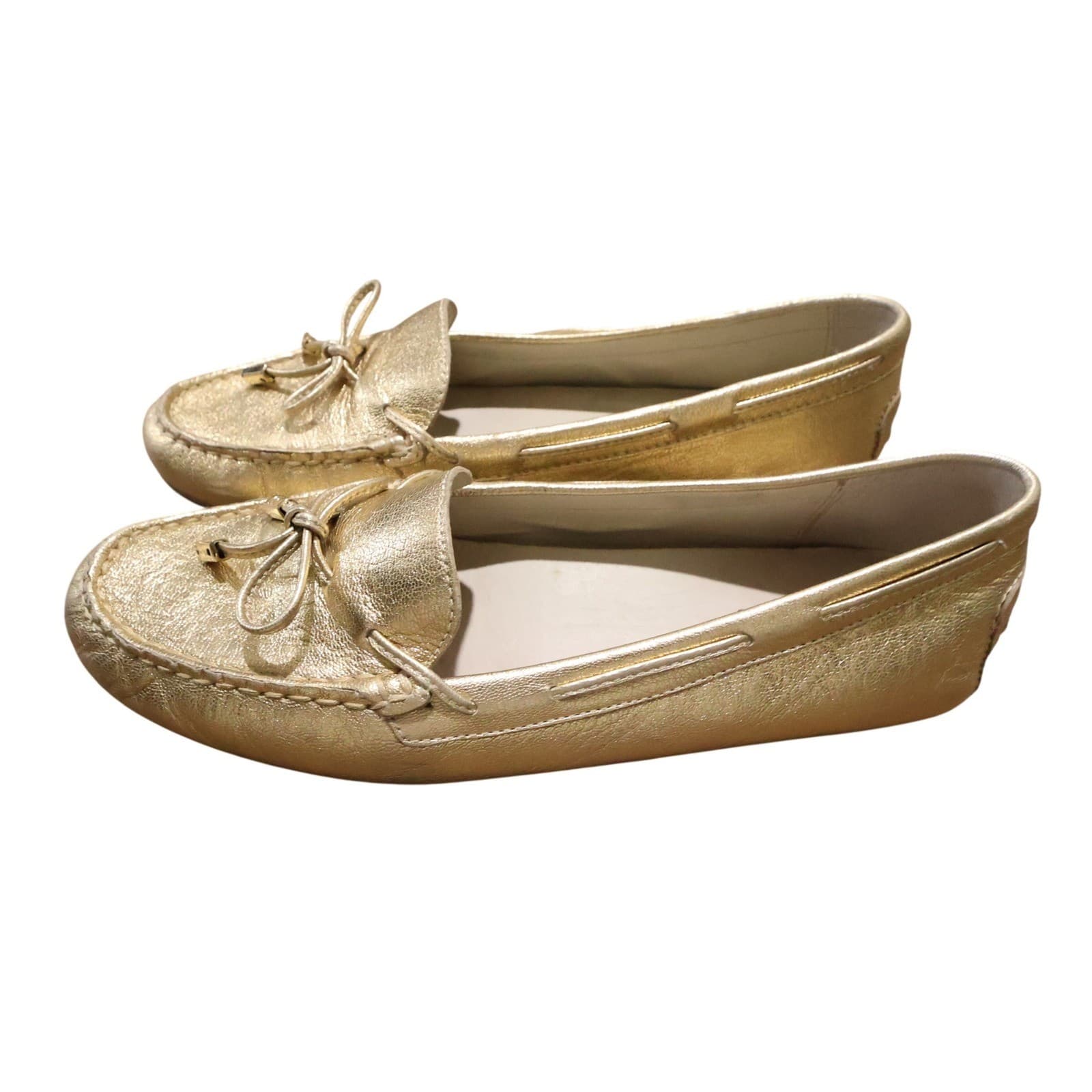 Michael Kors Daisy Moc Womens 10M Pale Gold Excellent Metallic Leather Loafers - Thumbnail 5
