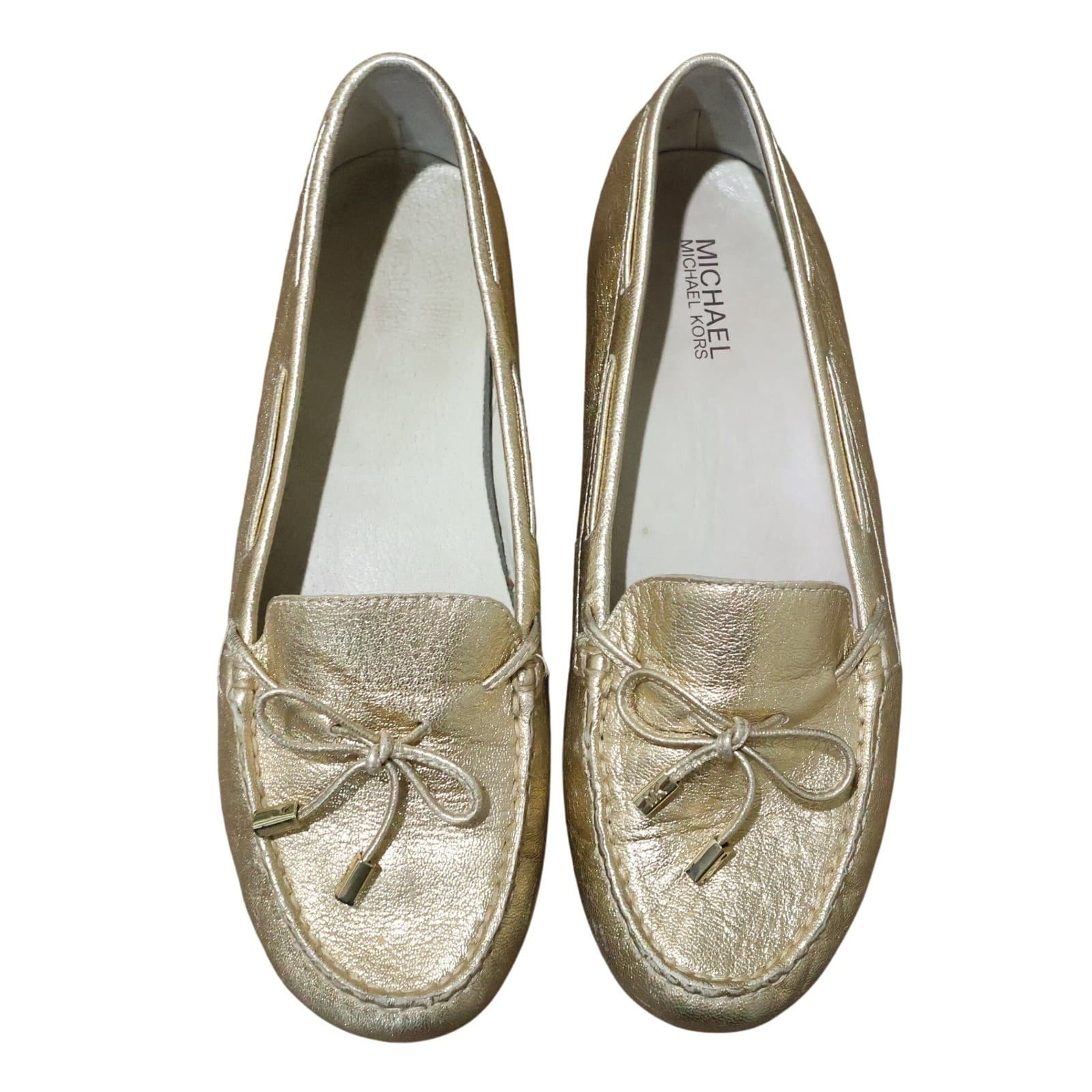 Michael Kors Daisy Moc Womens 10M Pale Gold Excellent Metallic Leather Loafers - Thumbnail 4
