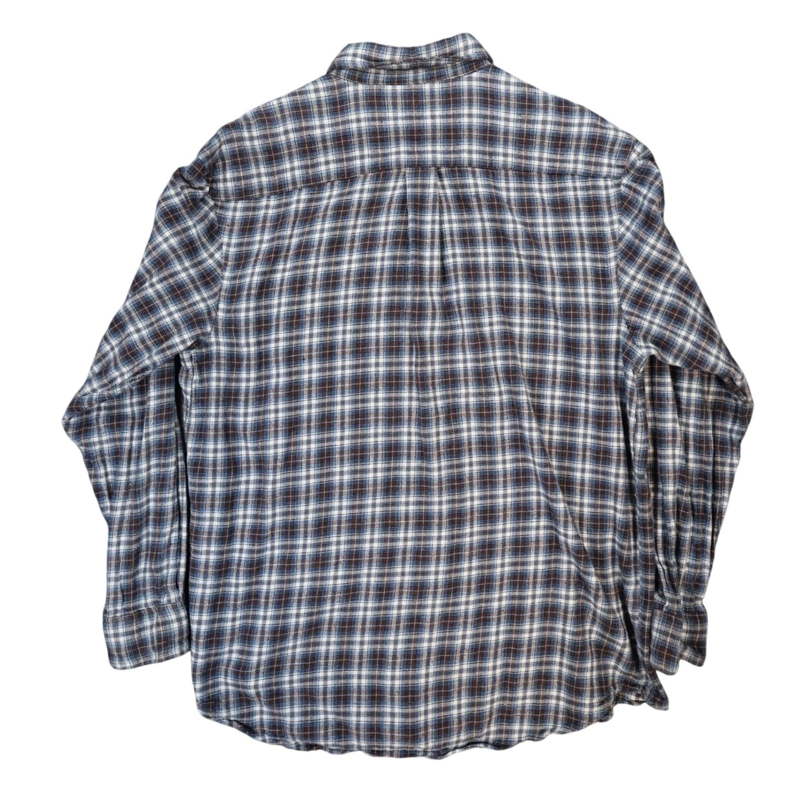 Arrow Flannel Shirt Mens Large Blue Excellent Plaid Button Down - Thumbnail 2
