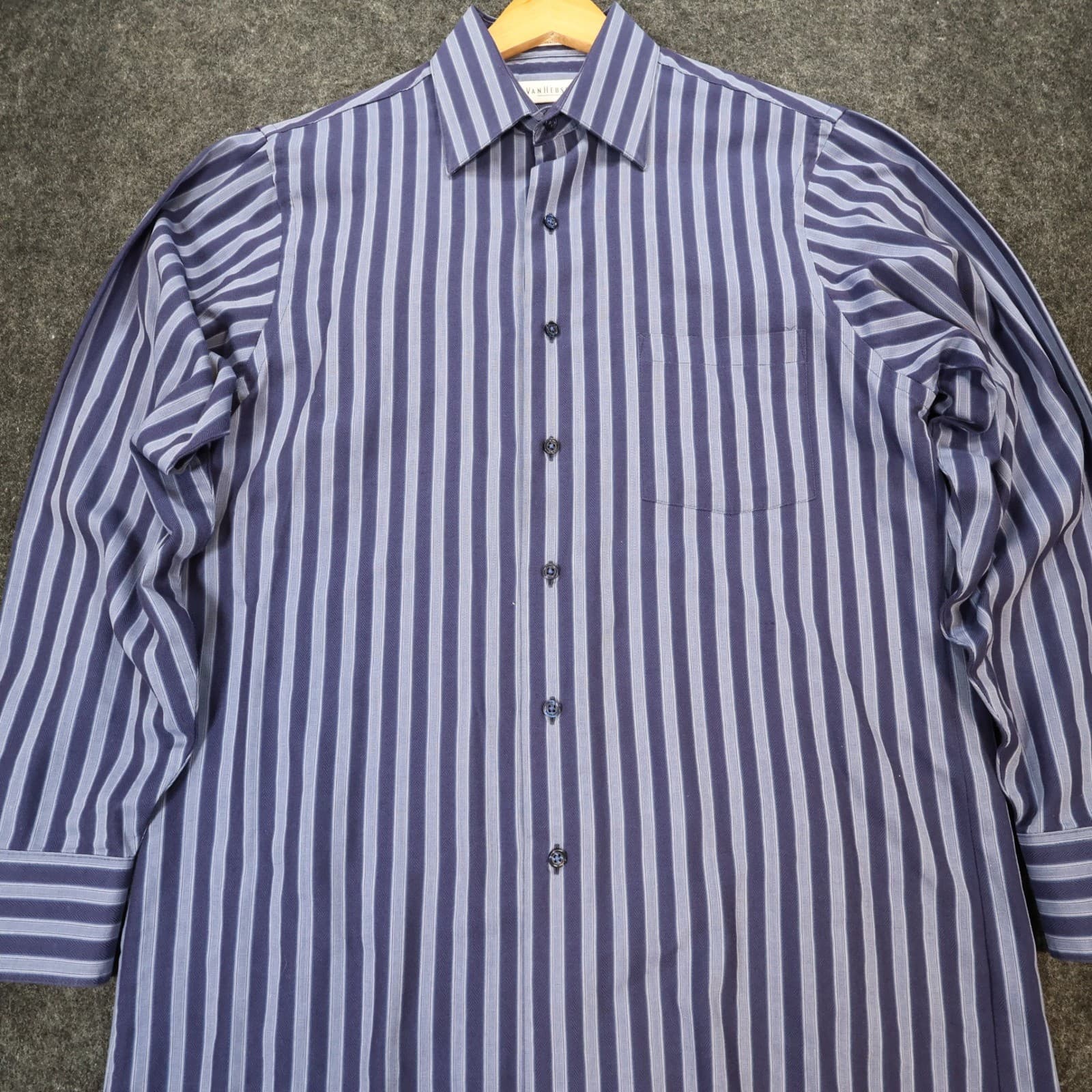 Van Heusen Button Down Mens 15 32/33 Excellent Striped Broadcloth Wrinkle Free - Thumbnail 9