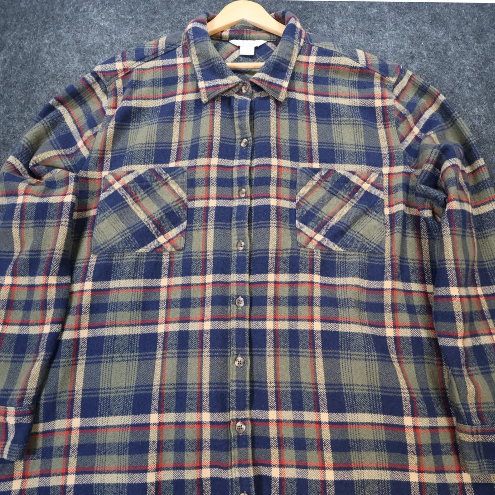 Natural Reflections Plaid Button Up Womens 2X Green Blue Excellent Flannel Shirt - Thumbnail 9