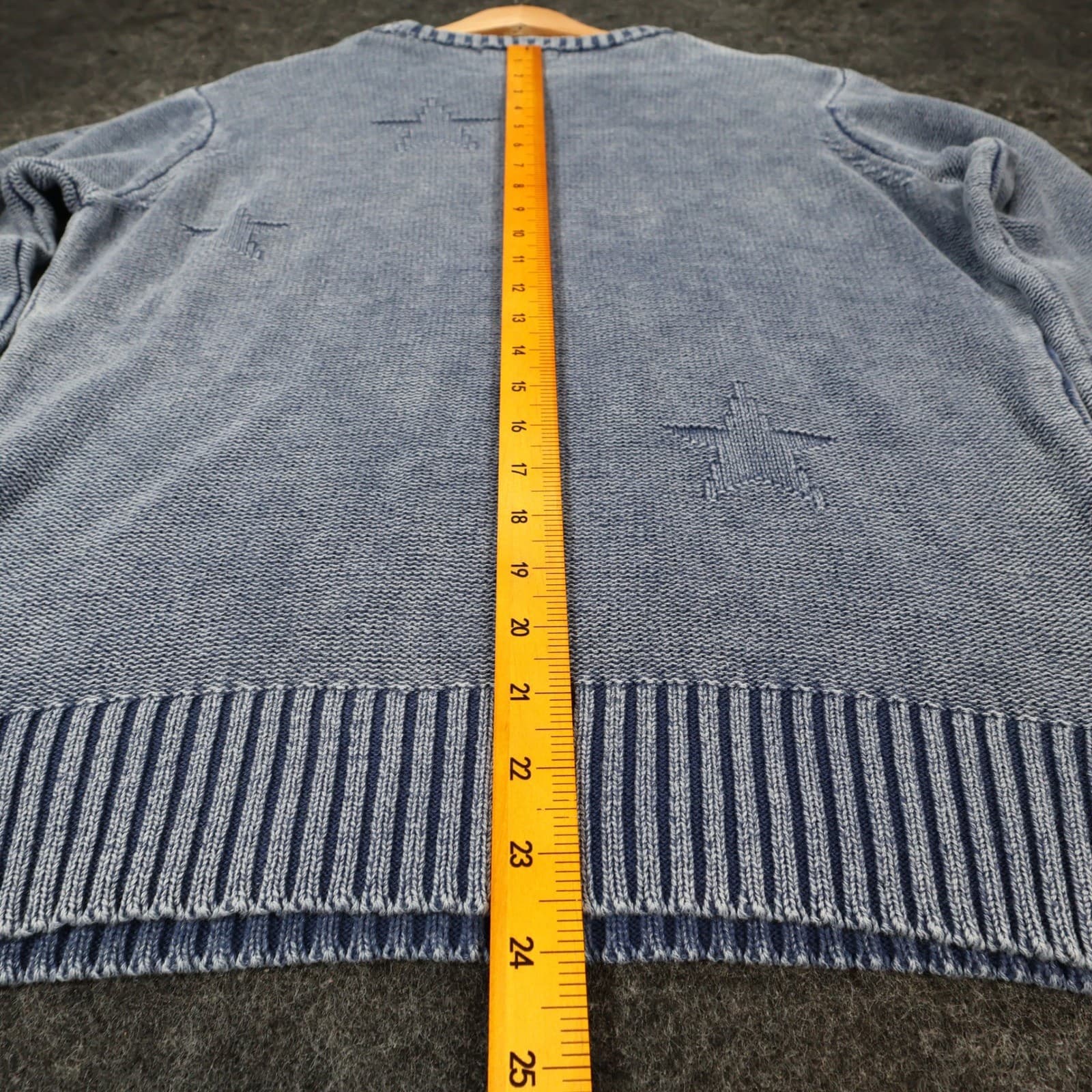 Lovestitch Sweater Womens Small Blue Cotton Star Knit Acid Wash Crewneck - Thumbnail 5