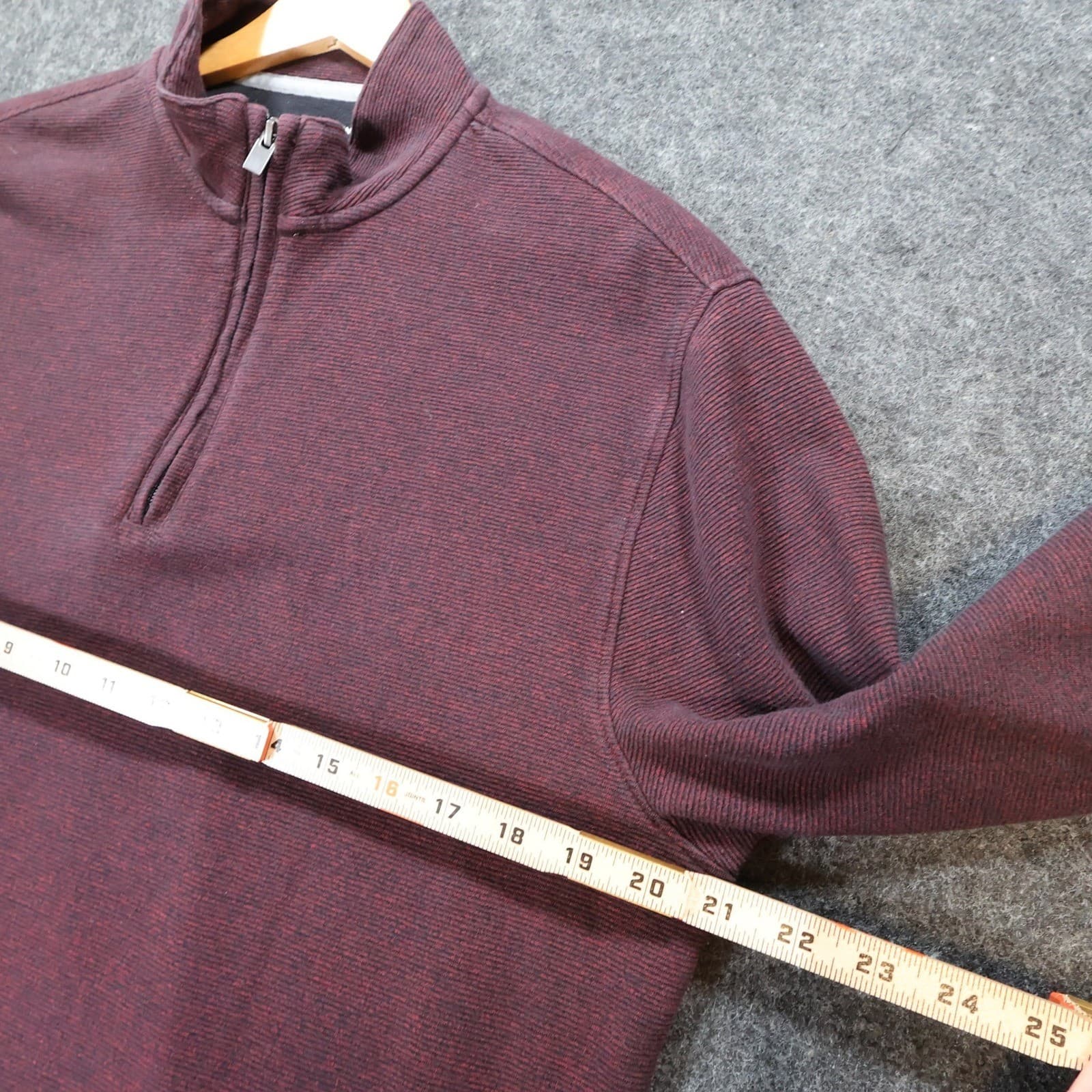 Van Heusen Pullover Mens M Burgundy Excellent Quarter Zip Ribbed Knit - Thumbnail 3