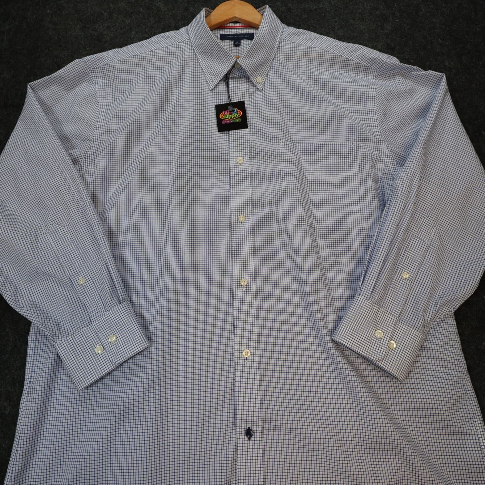 Tommy Hilfiger Button Down Mens 17 32-33 Blue Excellent Non Iron Gingham - Thumbnail 10