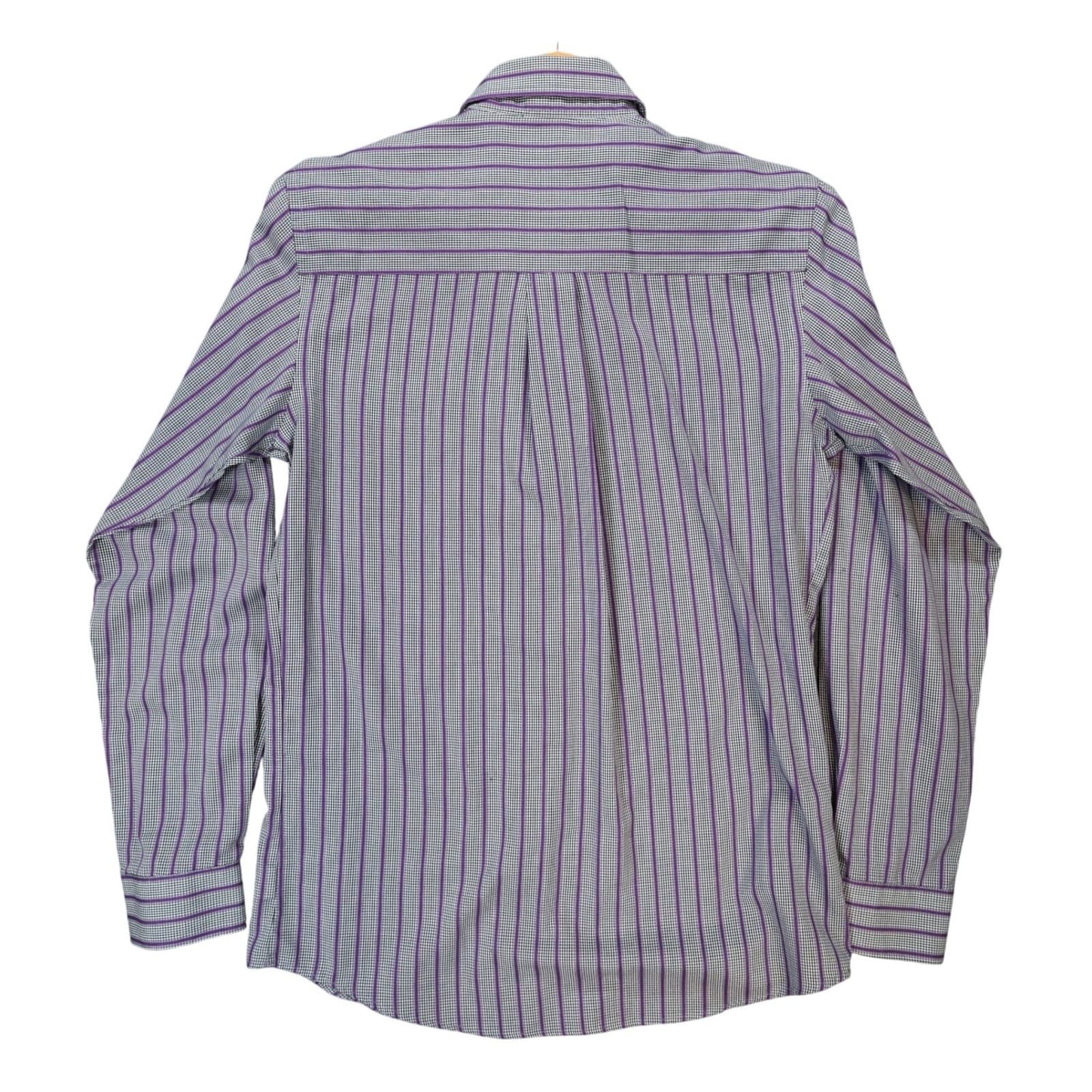 Van Heusen Studio Button Down Shirt Mens Small Purple Excellent Slim Fit Striped - Thumbnail 2