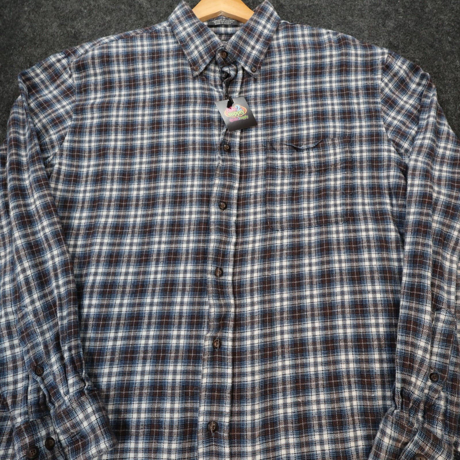 Arrow Flannel Shirt Mens Large Blue Excellent Plaid Button Down - Thumbnail 10