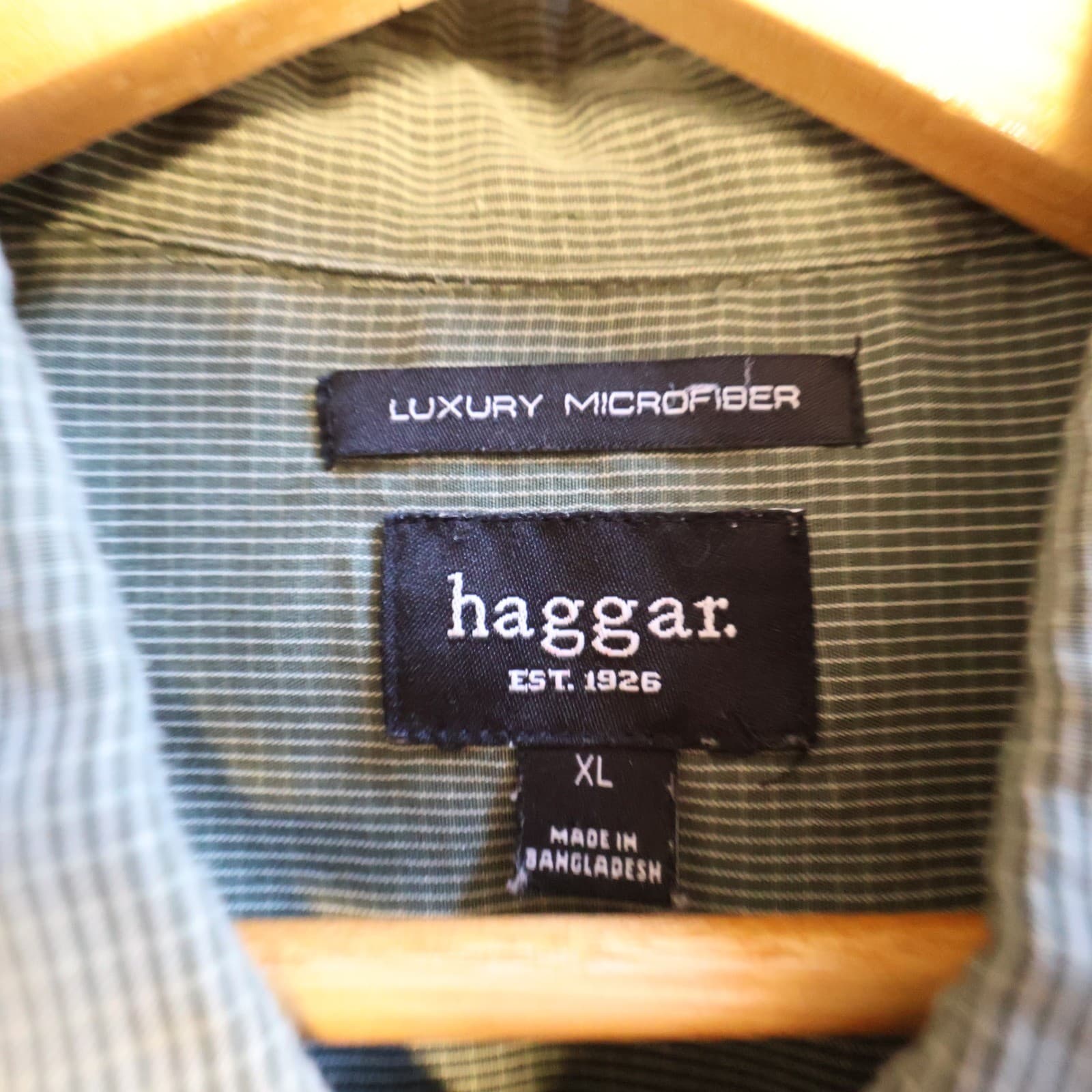 Haggar Button Up Shirt Mens L Green Excellent Micro Check Long Sleeve 1689 - Thumbnail 7
