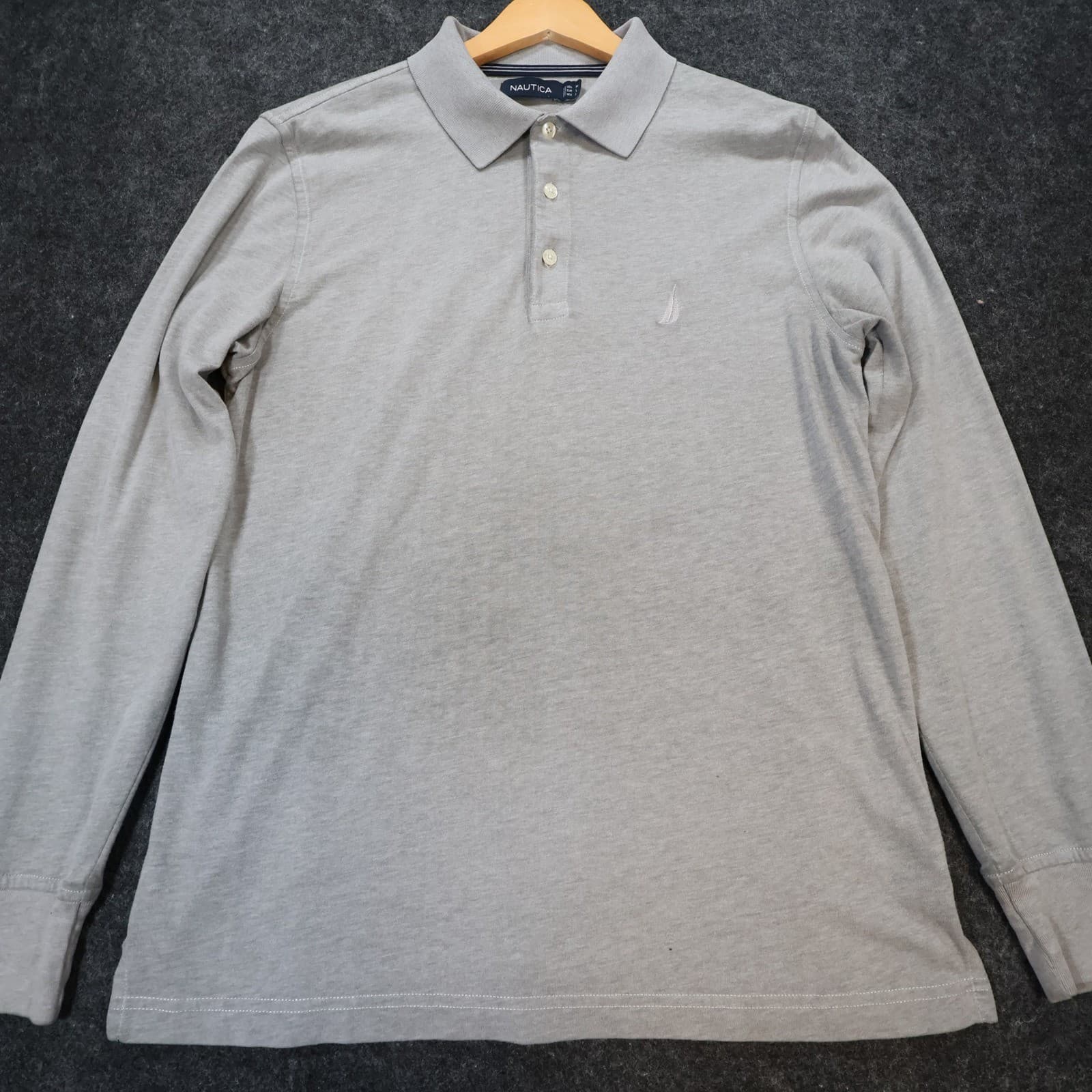 Nautica Polo Mens Medium Gray Excellent Long Sleeve Embroidered Logo - Thumbnail 9