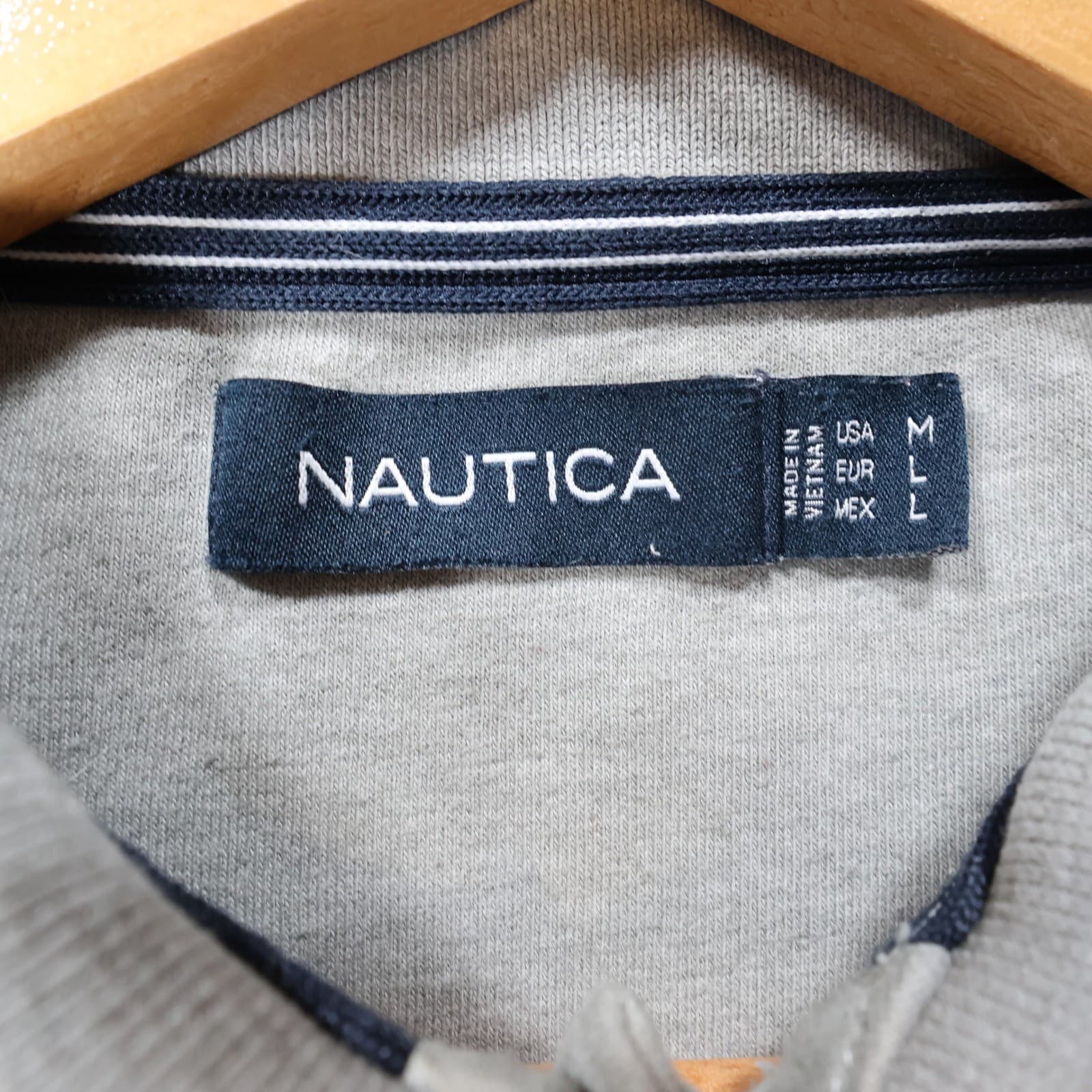 Nautica Polo Mens Medium Gray Excellent Long Sleeve Embroidered Logo - Thumbnail 7