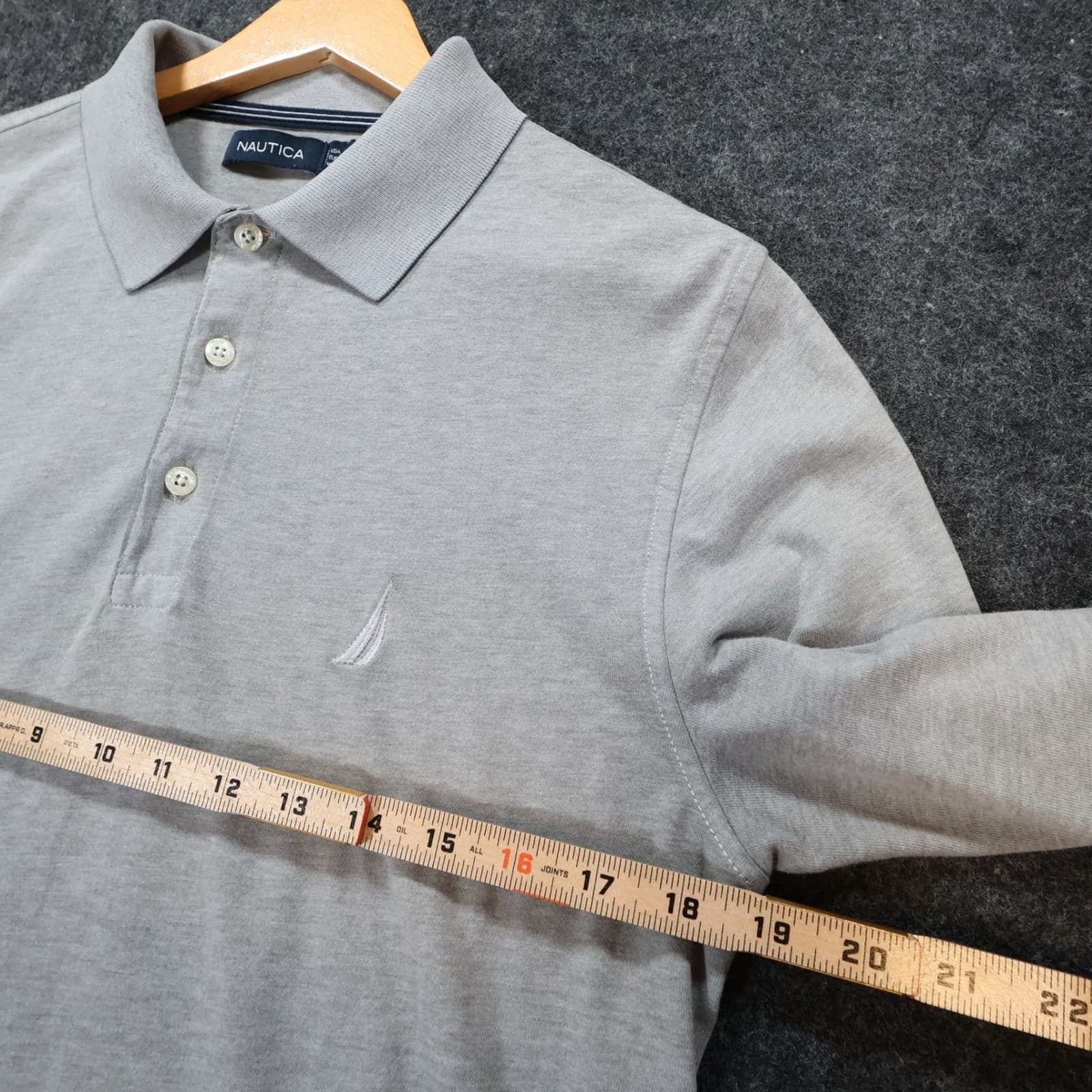 Nautica Polo Mens Medium Gray Excellent Long Sleeve Embroidered Logo - Thumbnail 3