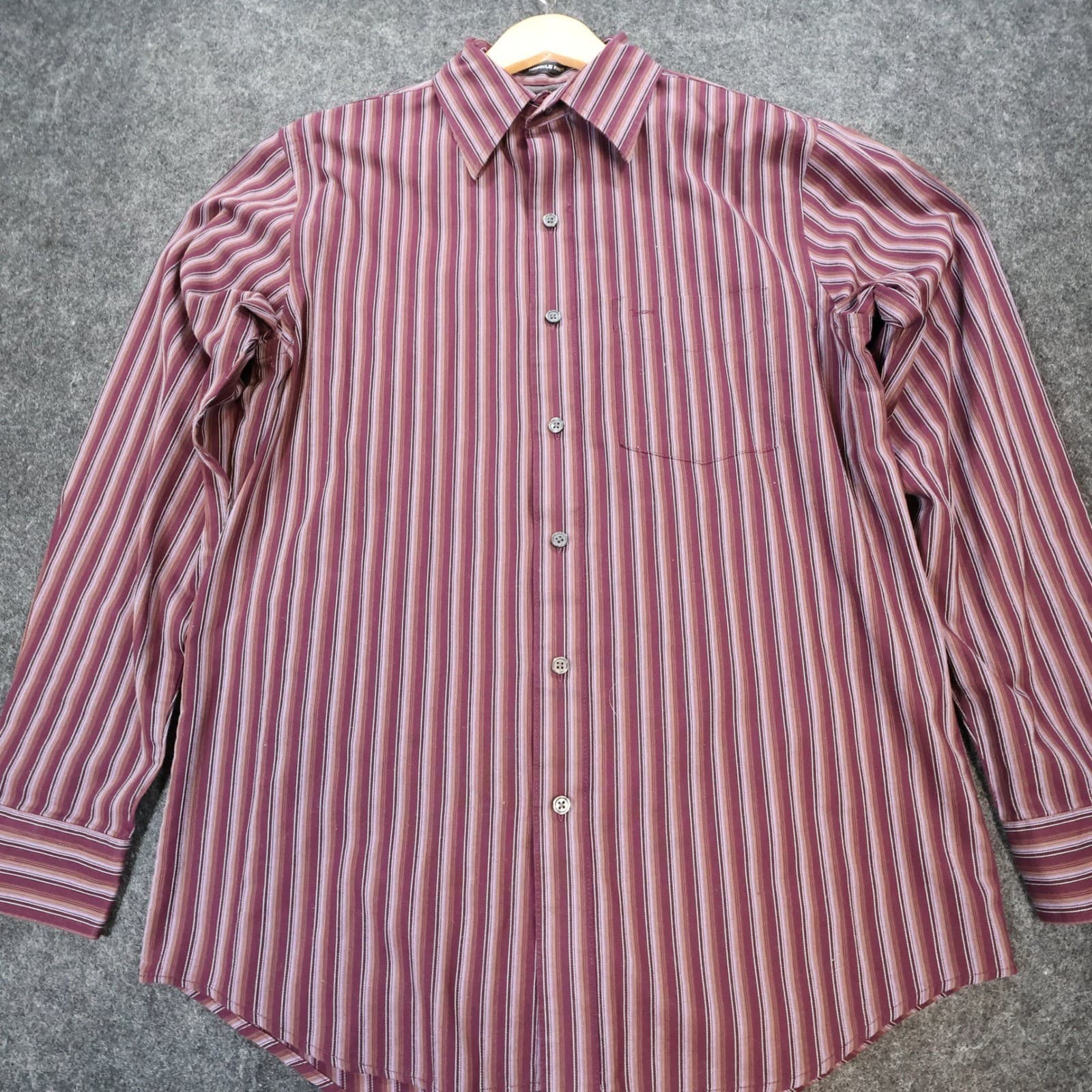 Van Heusen Button Up Shirt Mens S Burgundy Excellent Striped Wrinkle Free - Thumbnail 9