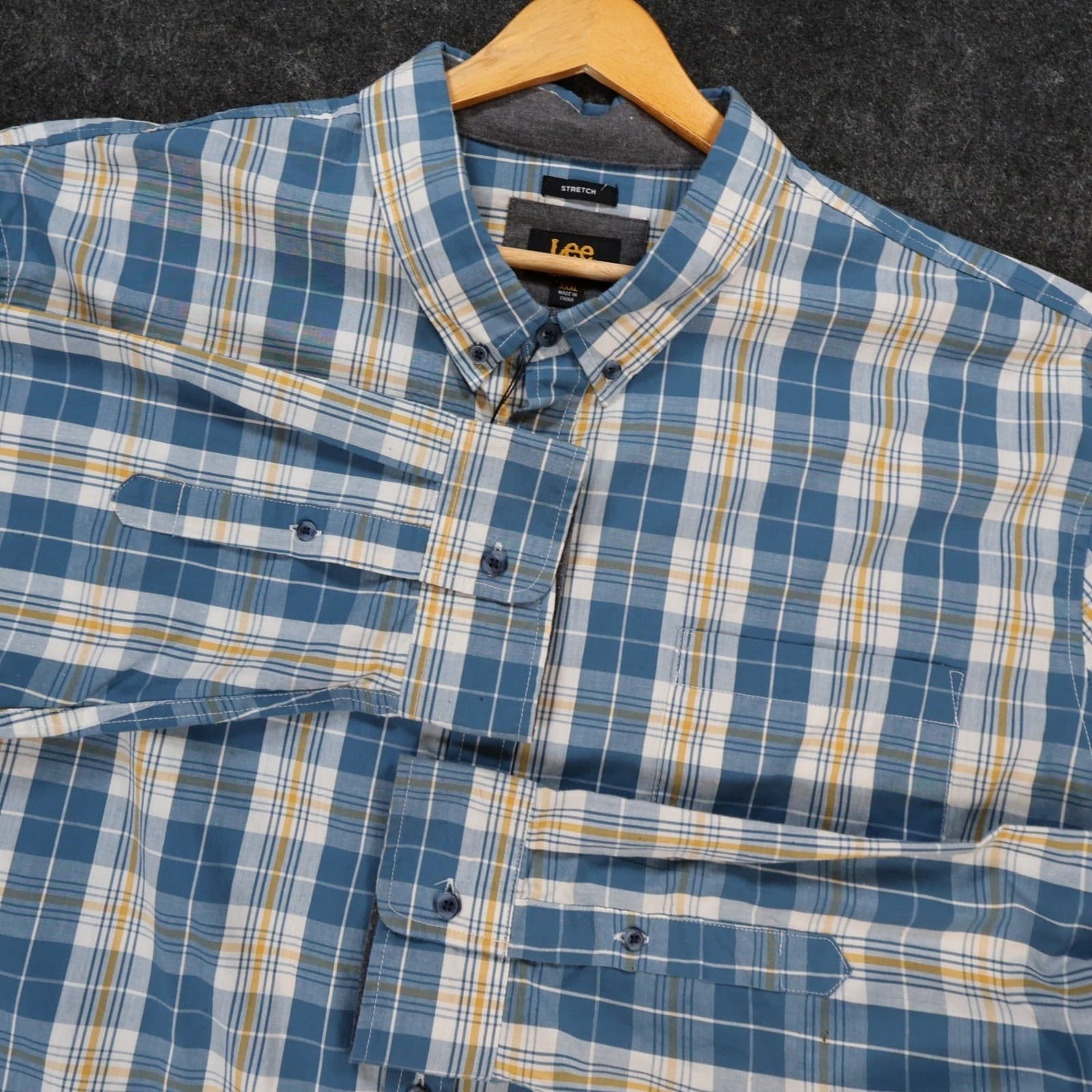 Lee Button Up Mens XXXL Blue Plaid Excellent Stretch Regular Fit Long Sleeve - Thumbnail 9