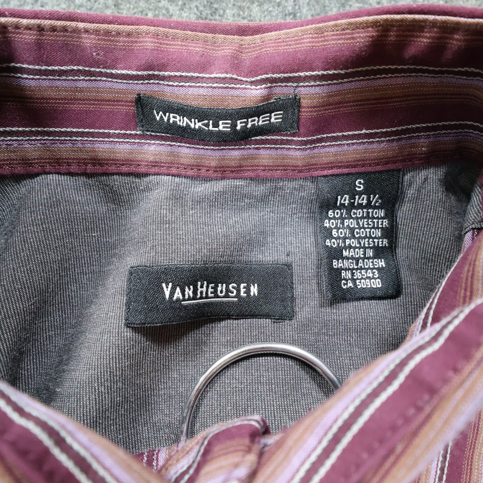 Van Heusen Button Up Shirt Mens S Burgundy Excellent Striped Wrinkle Free - Thumbnail 8