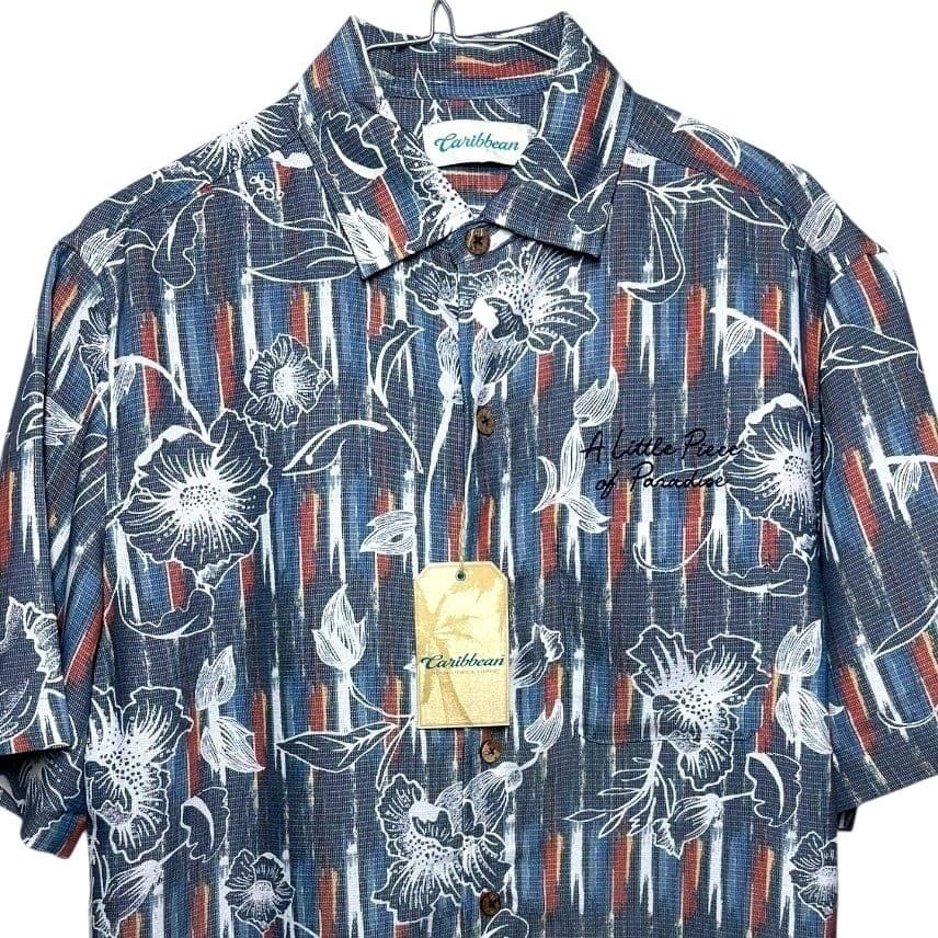 Caribbean Men's Floral Aloha Shirt - Blue Red White, Size S - Thumbnail 5
